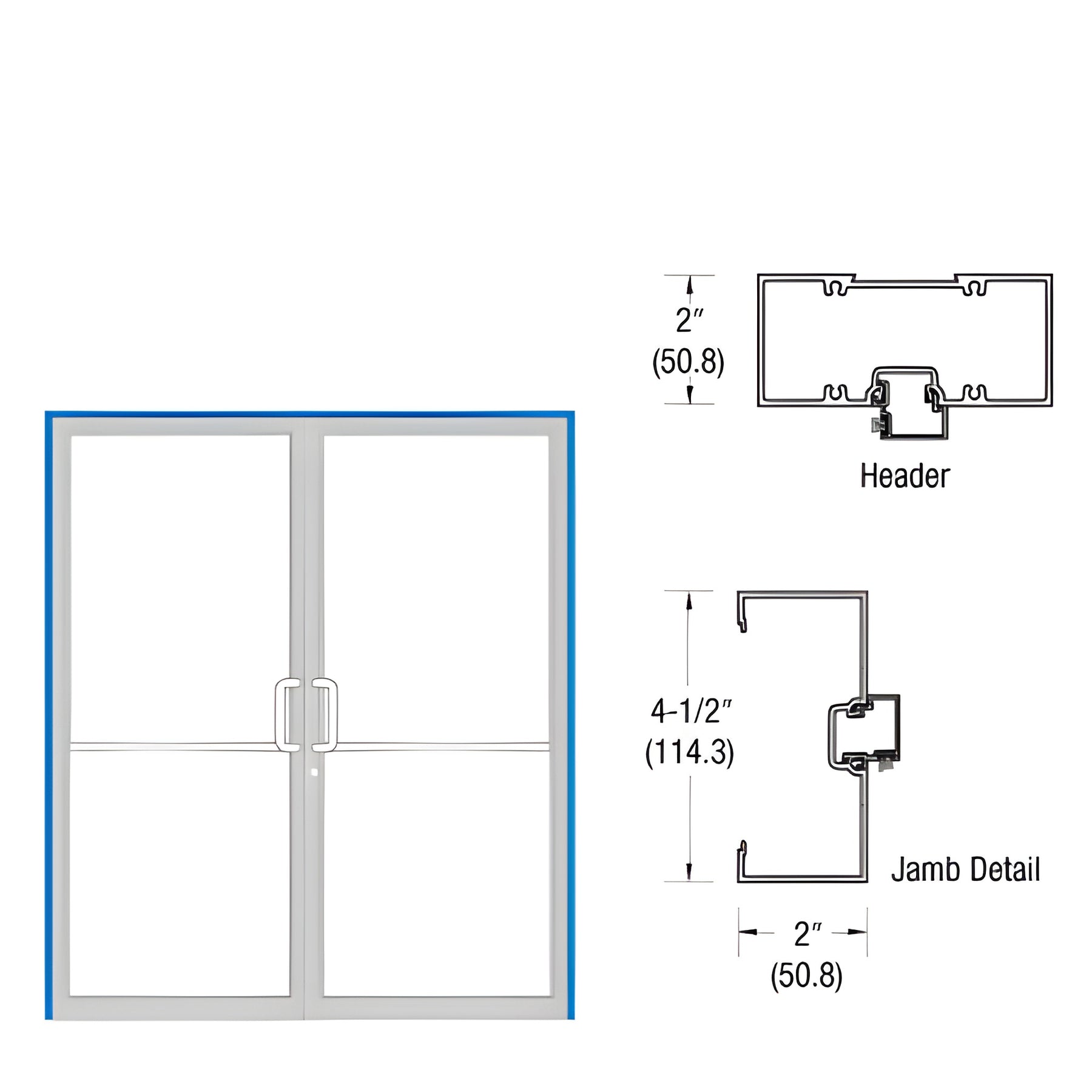 CRL-U.S. Aluminum Dark Bronze/Black Anodized Class 1 2" x 4-1/2" Open Back Up and Over Frame for Pair of Doors Prepped for Pair Butt Hinges and Flush Bolts
