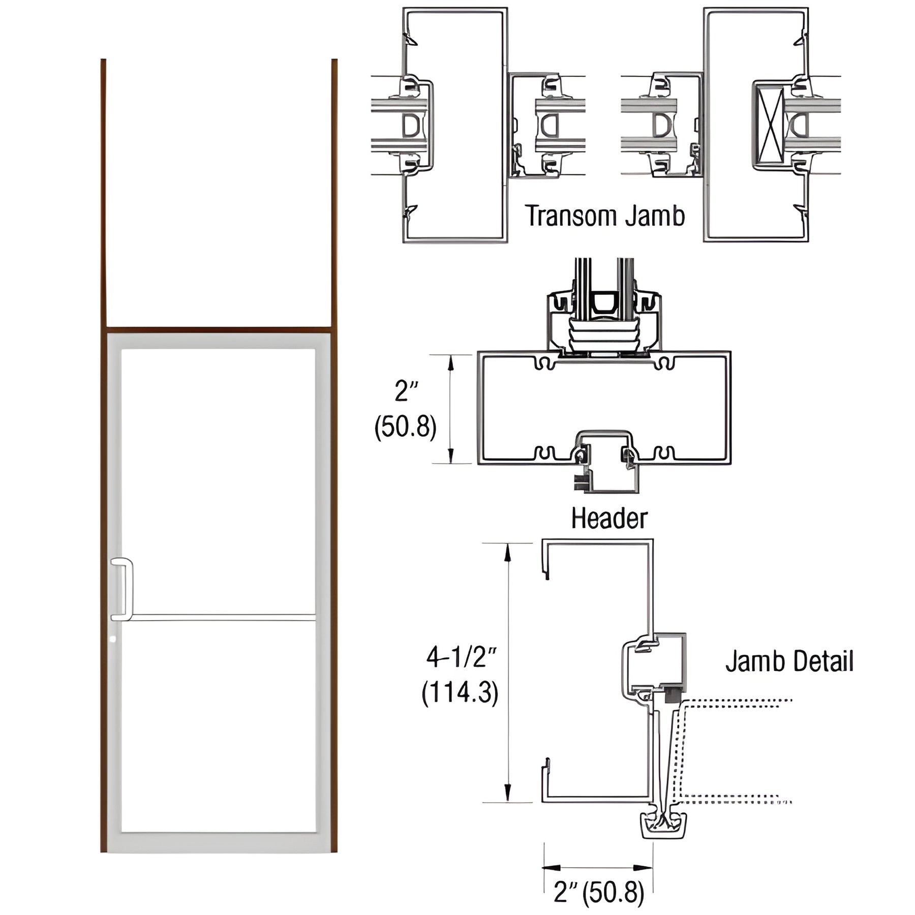 CRL-U.S. Aluminum Dark Bronze/Black Anodized Class 1 40" x 126" 451 Series Left Hand Open Back Butt Hinge Transom Frame Complete (1FT)