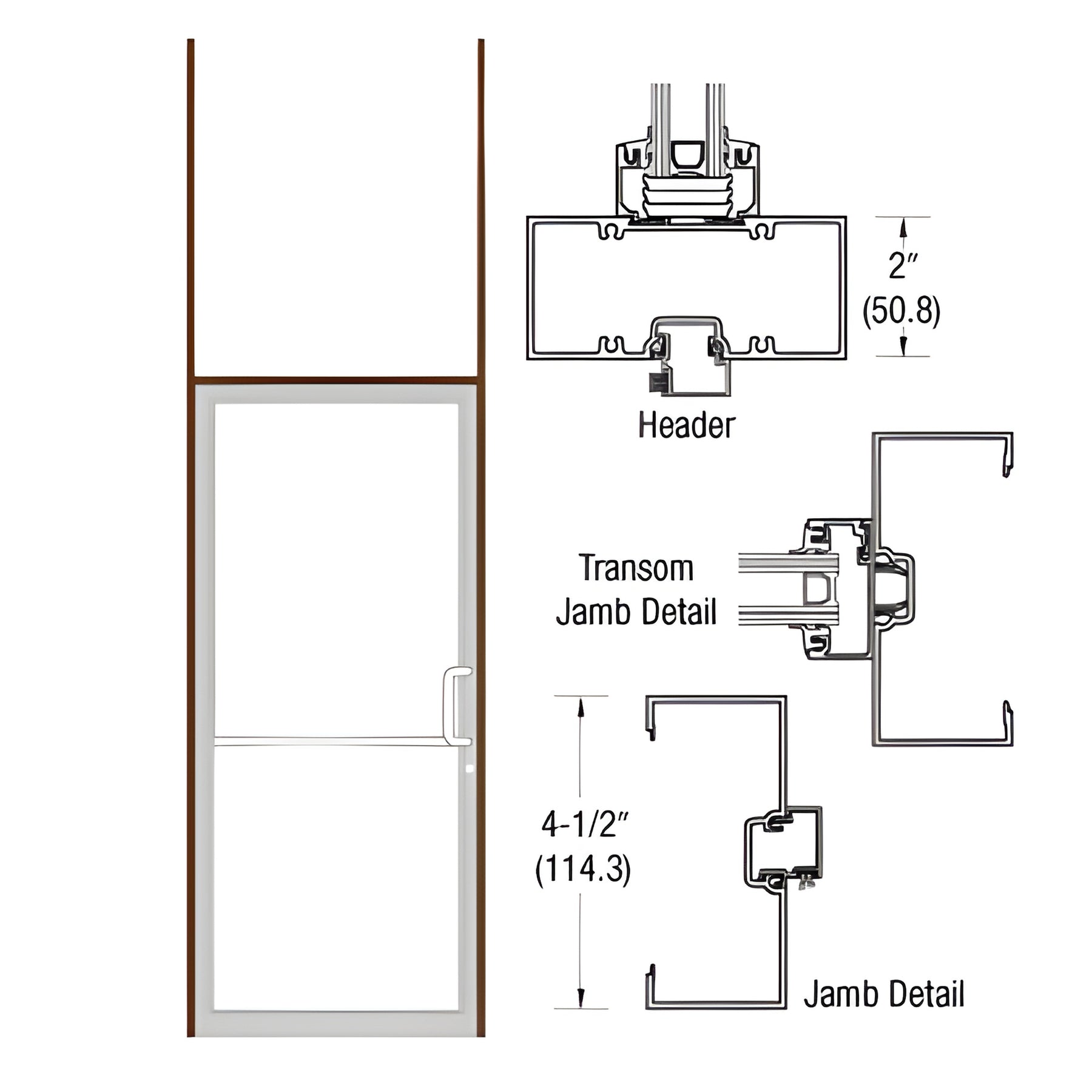 CRL-U.S. Aluminum Dark Bronze/Black Anodized Class 1 40" x 126" 451 Series Right Hand Open Back Butt Hinge Transom Frame Complete (1FT)