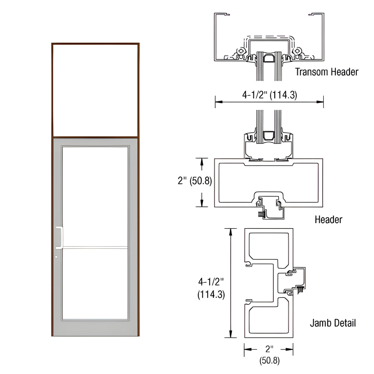 CRL-U.S. Aluminum Dark Bronze/Black Anodized Class 1 40" x 126" Series DF800 Tubular Gear Hinge Transom Frame Complete (1FT)
