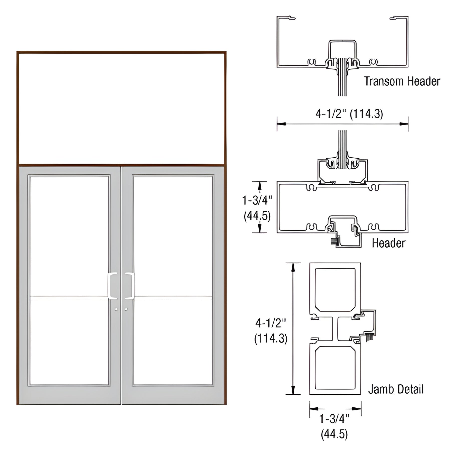 CRL-U.S. Aluminum Dark Bronze/Black Anodized Class 1 75-1/2" x 126" Series DF800 Tubular Offset Hung Transom Frame Blank (2FT)