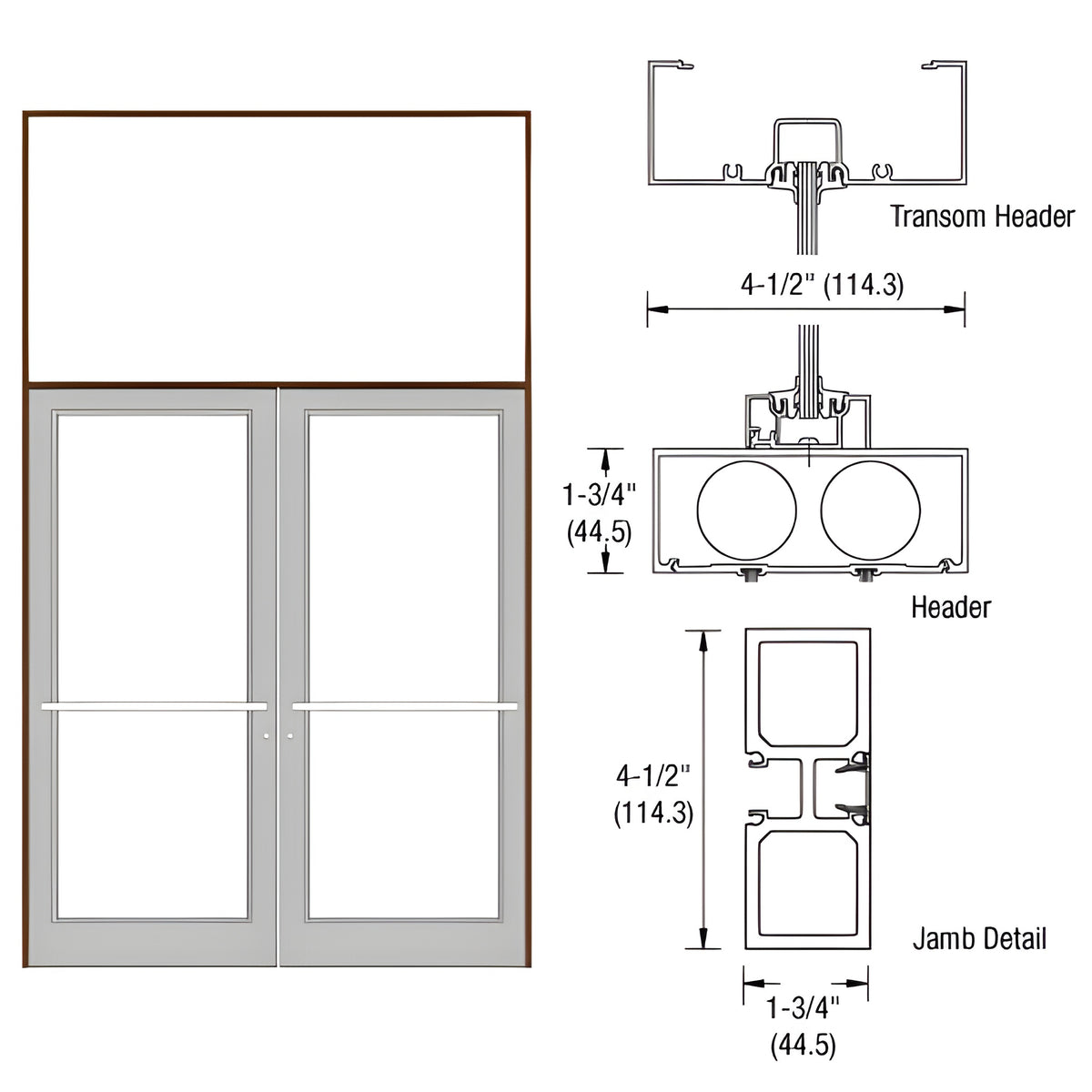 CRL-U.S. Aluminum Dark Bronze/Black Anodized Class 1 75-1/2" x 126" Series DF800 Tubular Center Hung Transom Frame Complete (2FT)