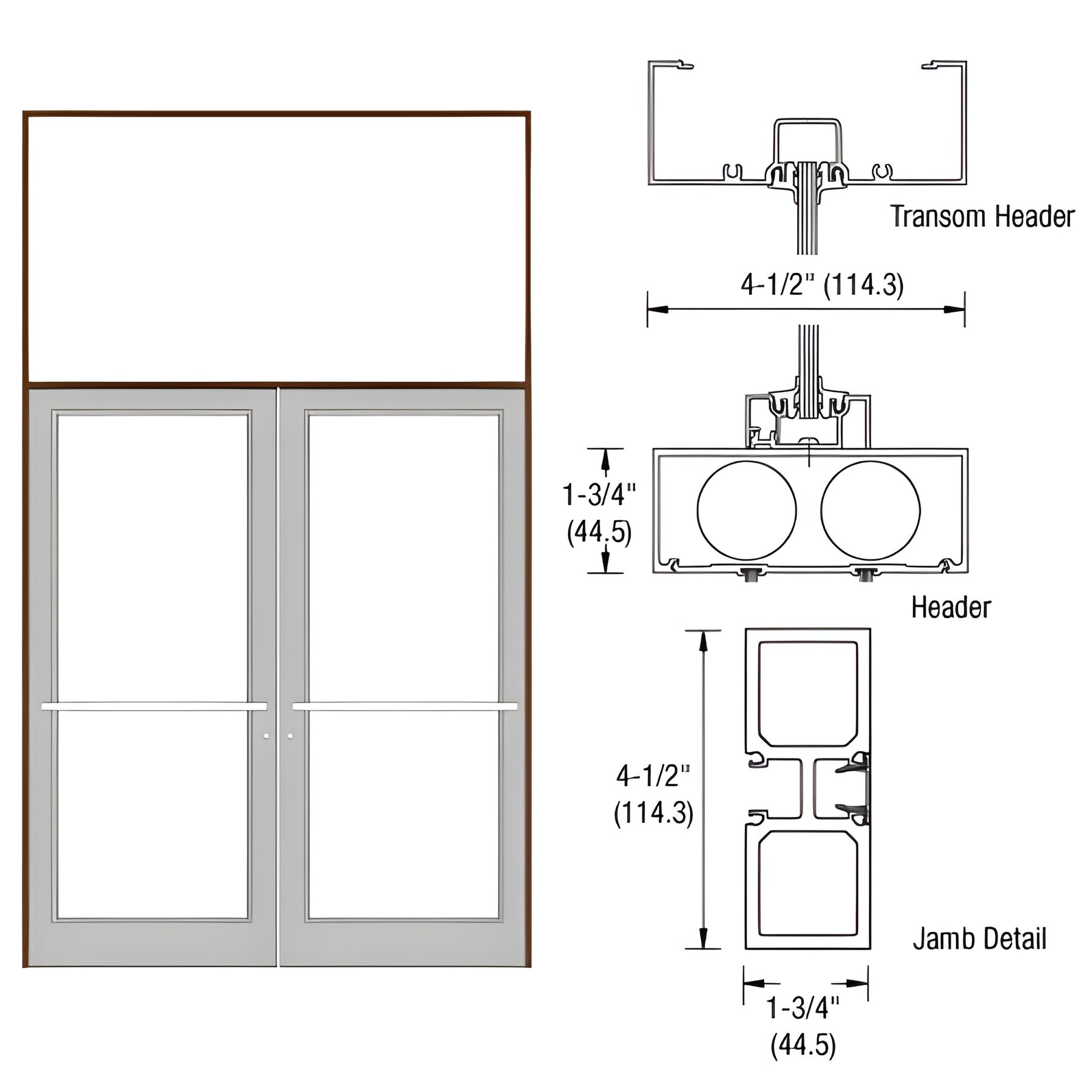 CRL-U.S. Aluminum Dark Bronze/Black Anodized Class 1 75-1/2" x 126" Series DF800 Tubular Center Hung Transom Frame Complete (2FT)