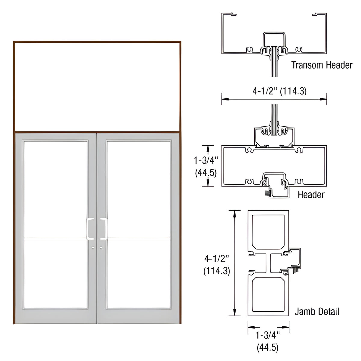 CRL-U.S. Aluminum Dark Bronze/Black Anodized Class 1 75-1/2" x 126" Series DF800 Tubular Gear Hinge Transom Frame Complete (2FT)