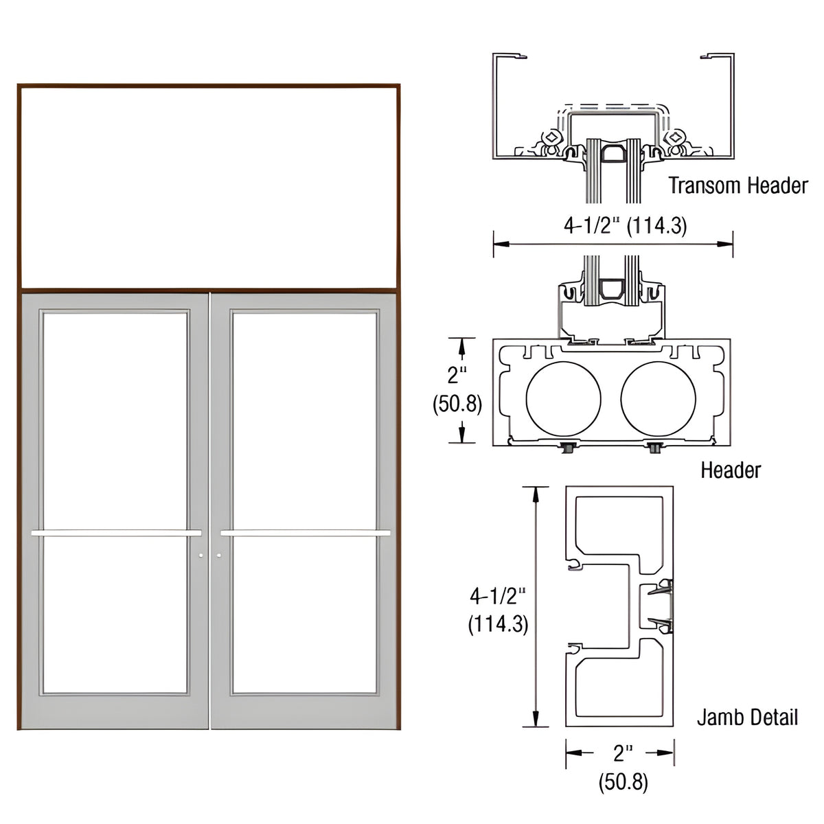 CRL-U.S. Aluminum Dark Bronze/Black Anodized Class 1 76" x 126" Series DF800 Tubular Center Hung Transom Frame Complete (2FT)