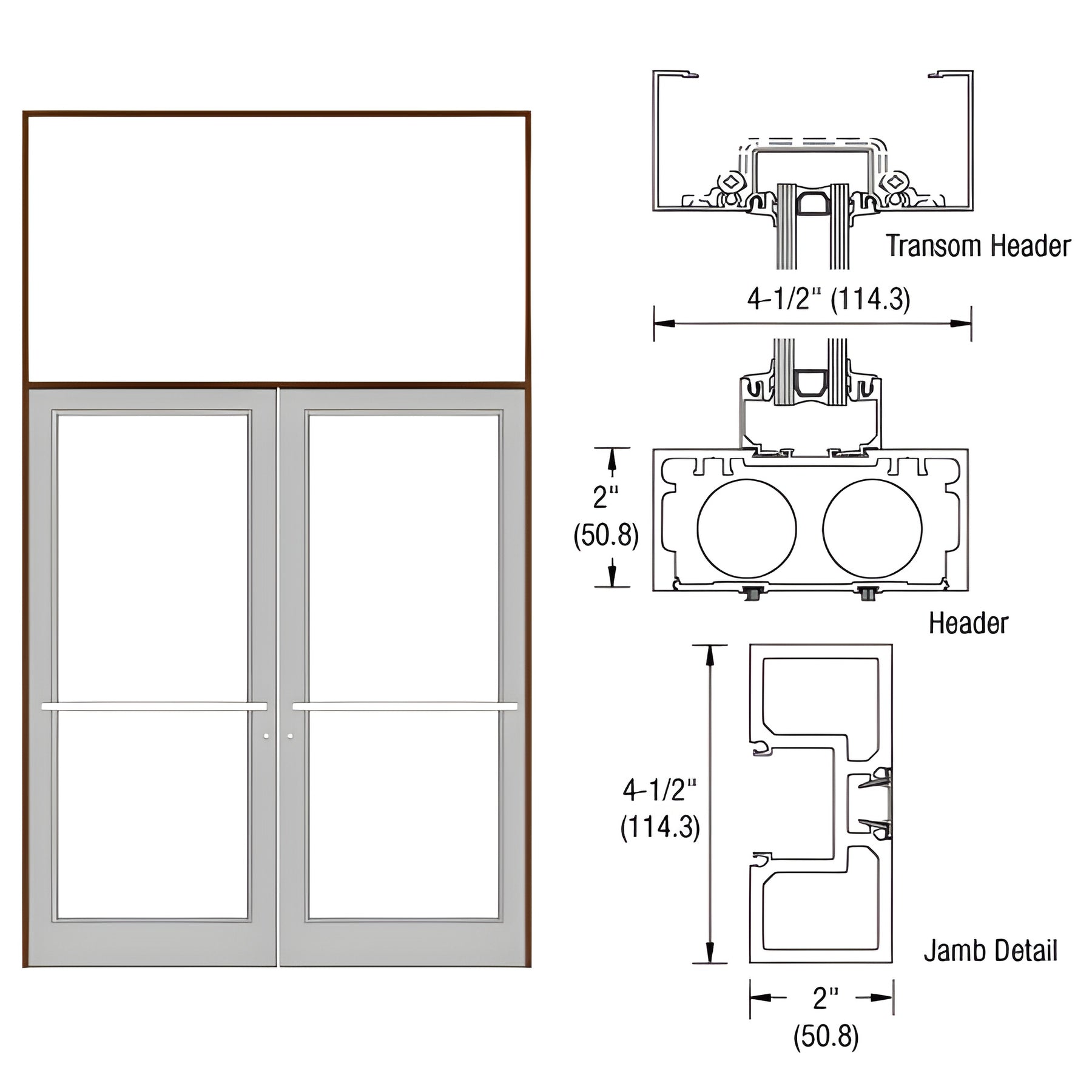 CRL-U.S. Aluminum Dark Bronze/Black Anodized Class 1 76" x 126" Series DF800 Tubular Center Hung Transom Frame Complete (2FT)
