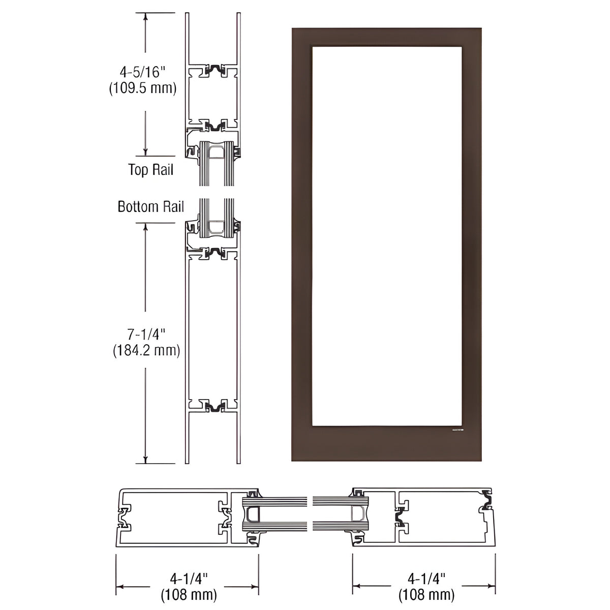 CRL-U.S. Aluminum Dark Bronze/Black Anodized Class 1 Custom Blank Single Series 400T Thermal Medium Stile Offset Hung Entrance Door- No Prep