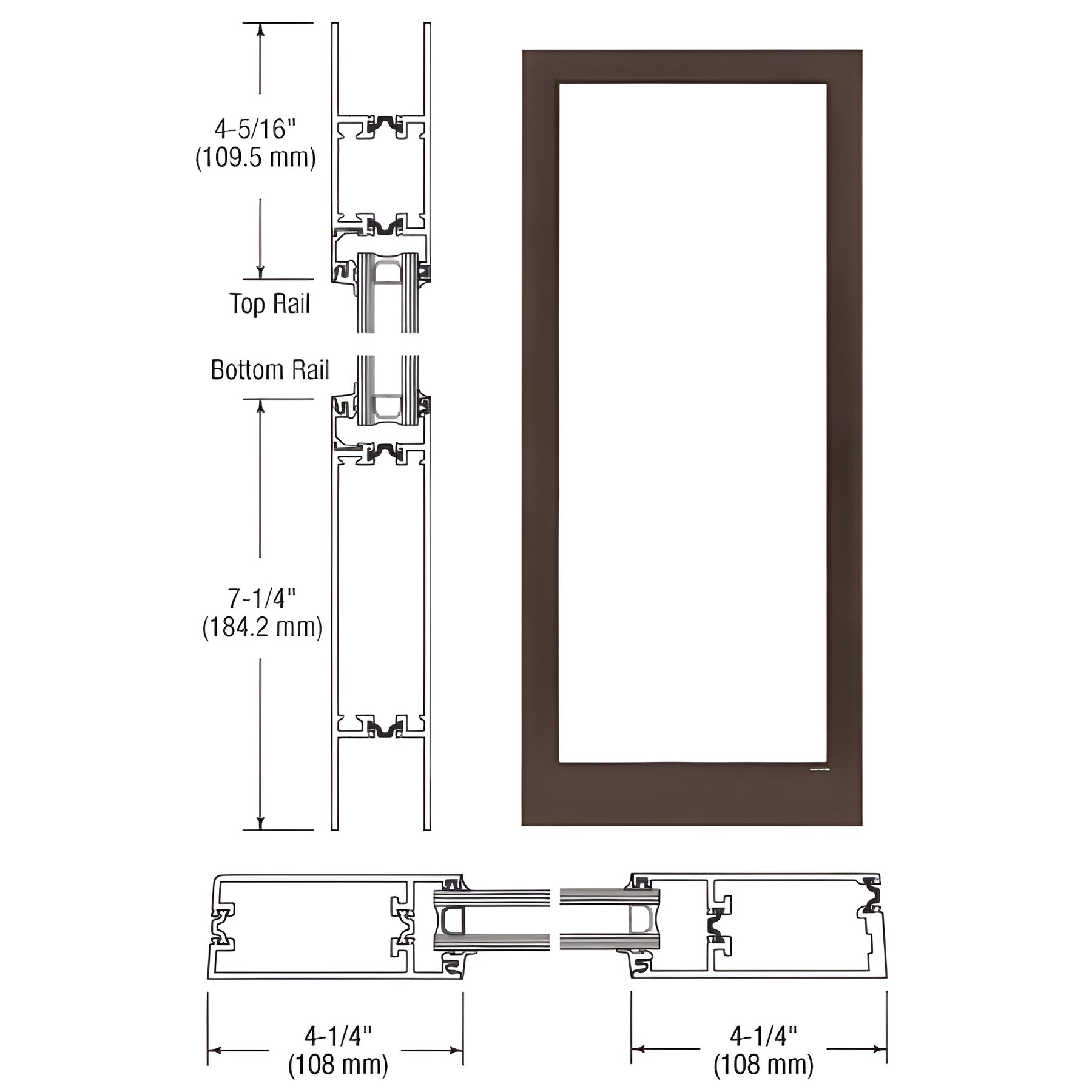 CRL-U.S. Aluminum Dark Bronze/Black Anodized Class 1 Custom Blank Single Series 400T Thermal Medium Stile Offset Hung Entrance Door- No Prep