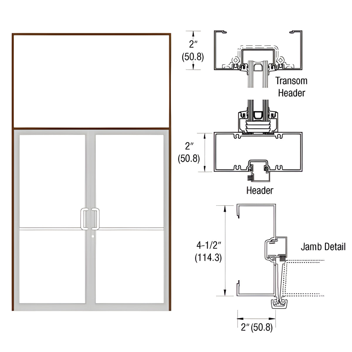 CRL-U.S. Aluminum Dark Bronze/Black Anodized Class 1 Custom Size Series 451 Open Back Gear Hinge Transom Frame Complete (2FT)