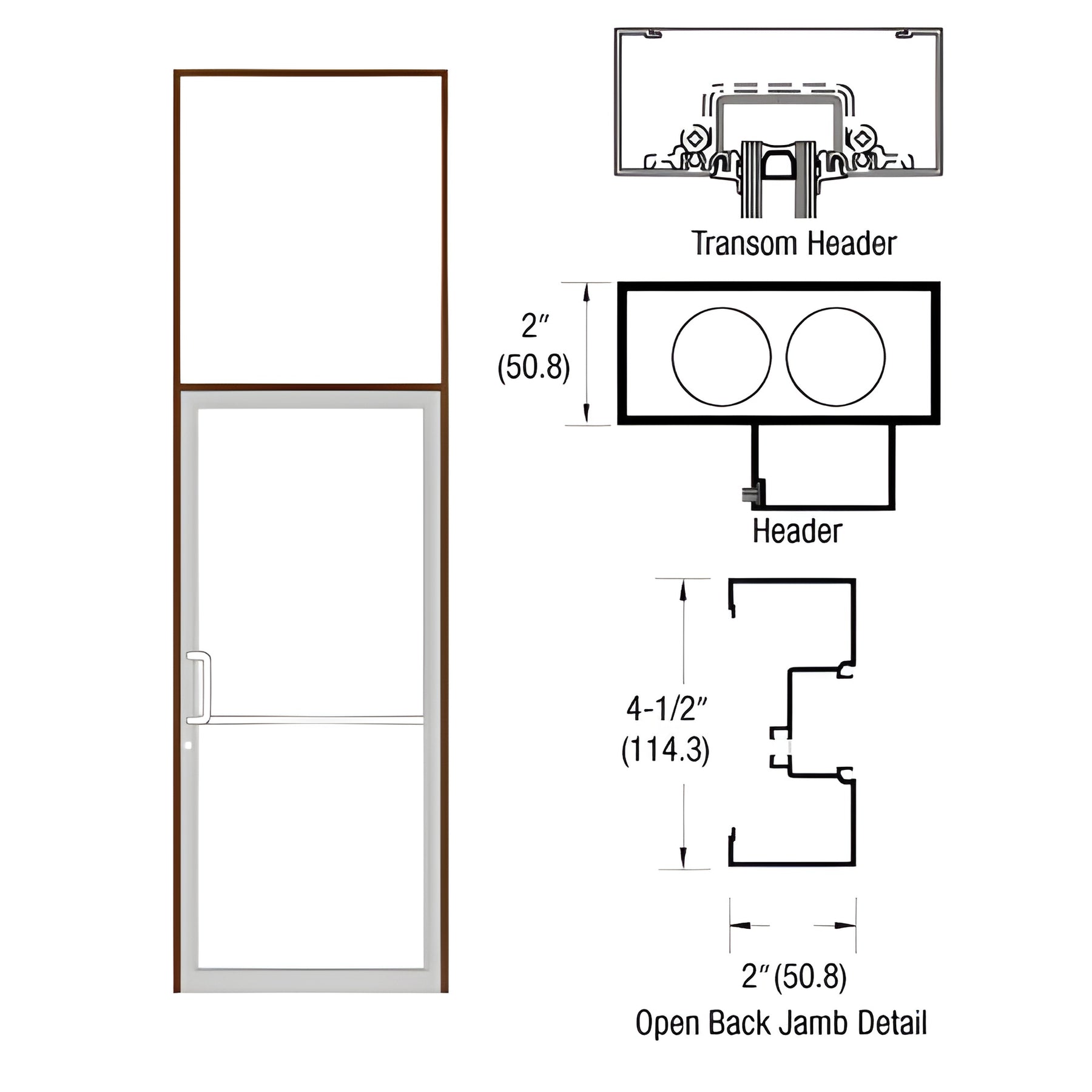 CRL-U.S. Aluminum Dark Bronze/Black Anodized Class 1 Custom Size Series IT451 Open Back Offset Pivot Transom Door Frame Complete (1FT)