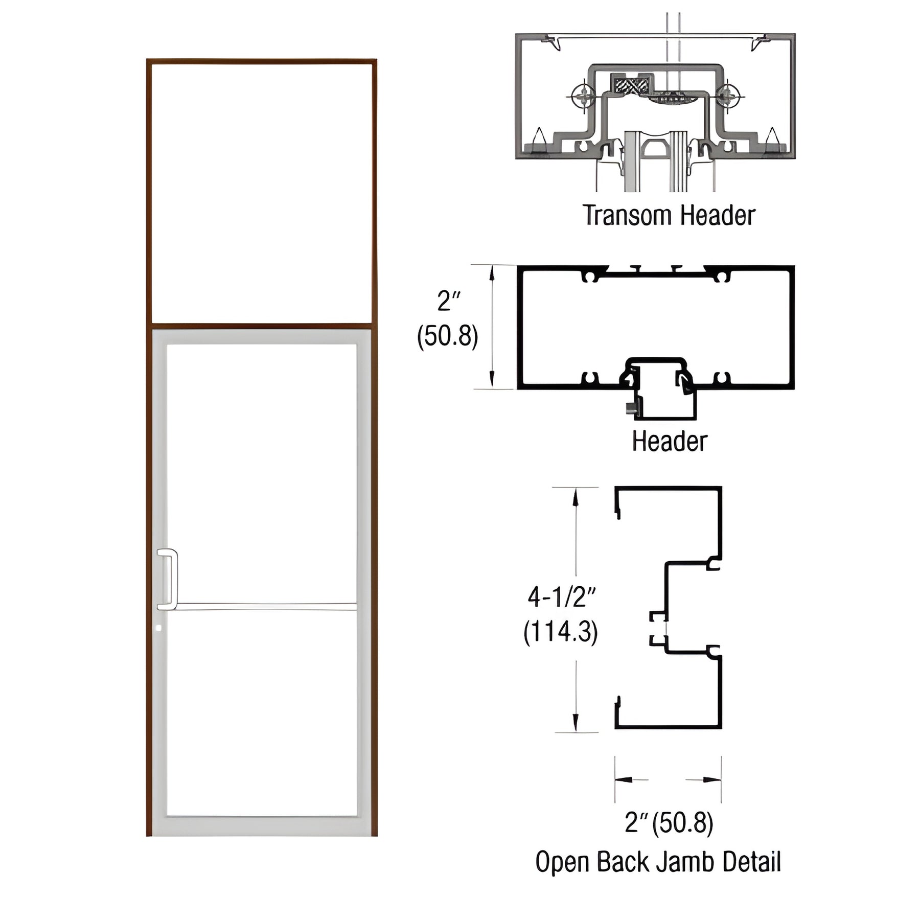 CRL-U.S. Aluminum Dark Bronze/Black Anodized Class 1 Custom Size Series IT451 Open Back Butt Hinge Transom Frame Complete (1FT)