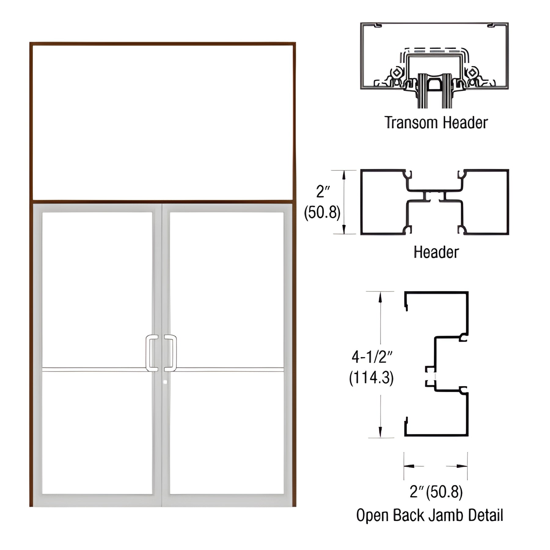 CRL-U.S. Aluminum Dark Bronze/Black Anodized Class 1 Custom Size Series IT451 Open Back Offset Pivot Transom Door Frame Complete (2FT)