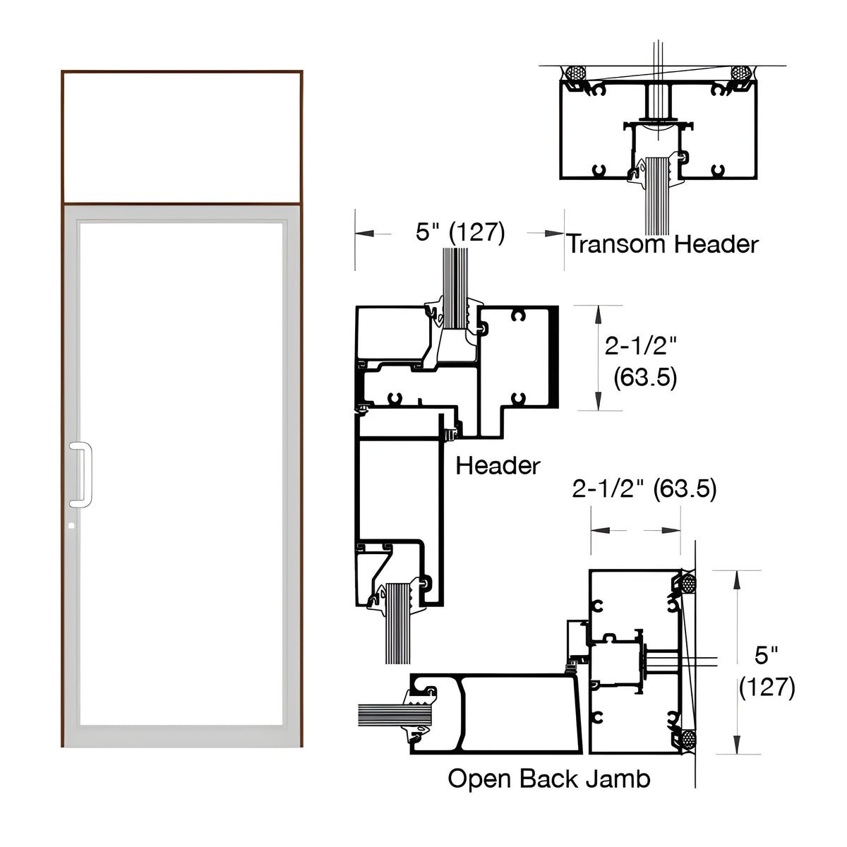 CRL-U.S. Aluminum Dark Bronze/Black Anodized Class 1 IG500 Series Custom Transom Door Frame for Geared Hinge and Surface Closer