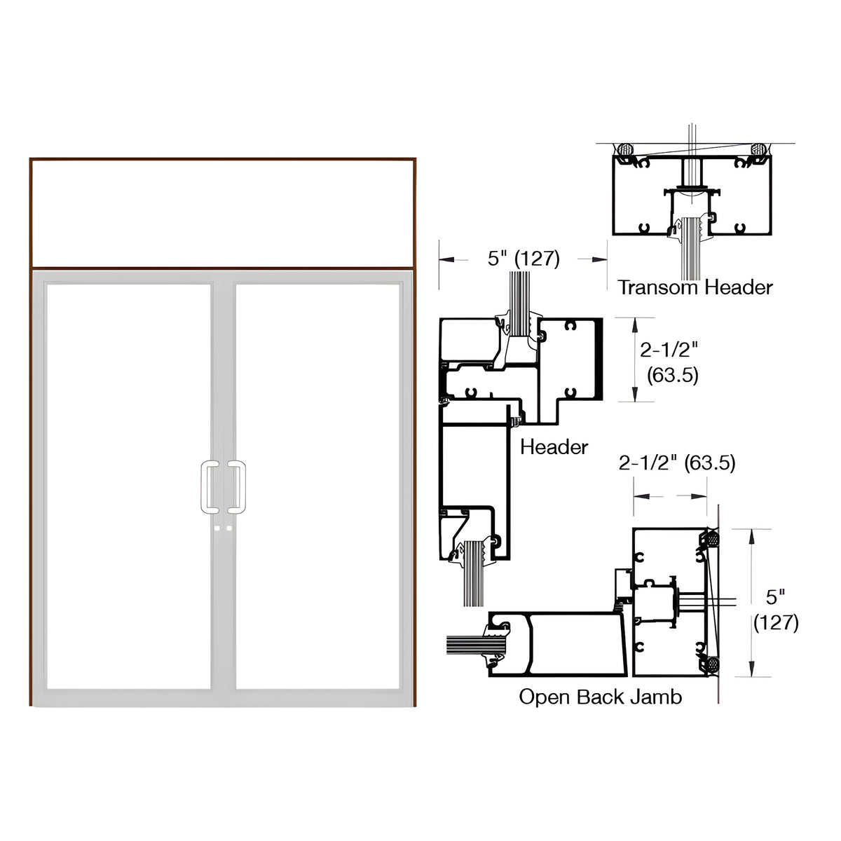 CRL-U.S. Aluminum Dark Bronze/Black Anodized Class 1 IG500 Series Custom Transom Door Frame for Geared Hinge and Surface Closer