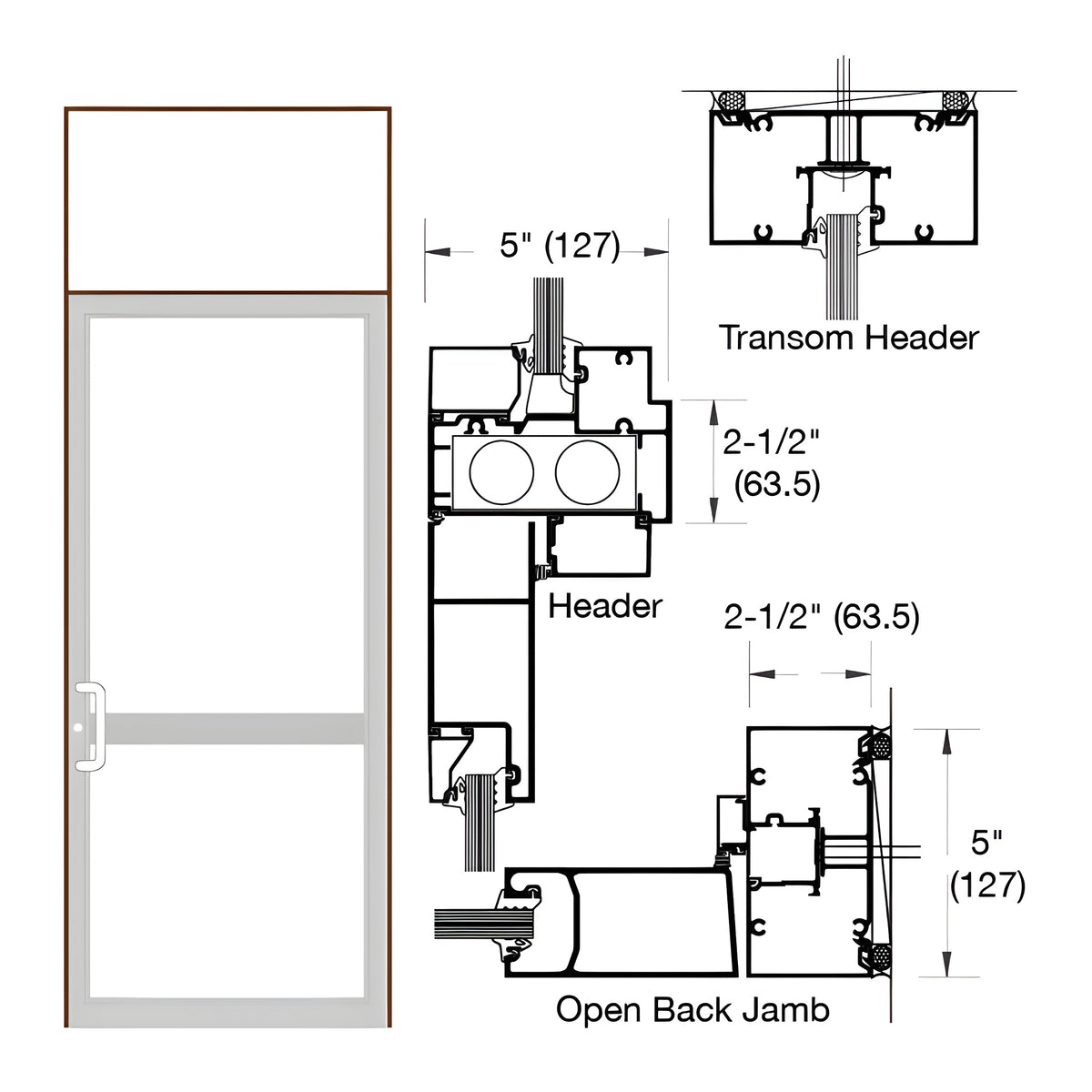 CRL-U.S. Aluminum Dark Bronze/Black Anodized Class 1 IG500 Series Custom Transom Door Frame for Butt Hinge, CVR Panic, and Overhead Concealed Closer