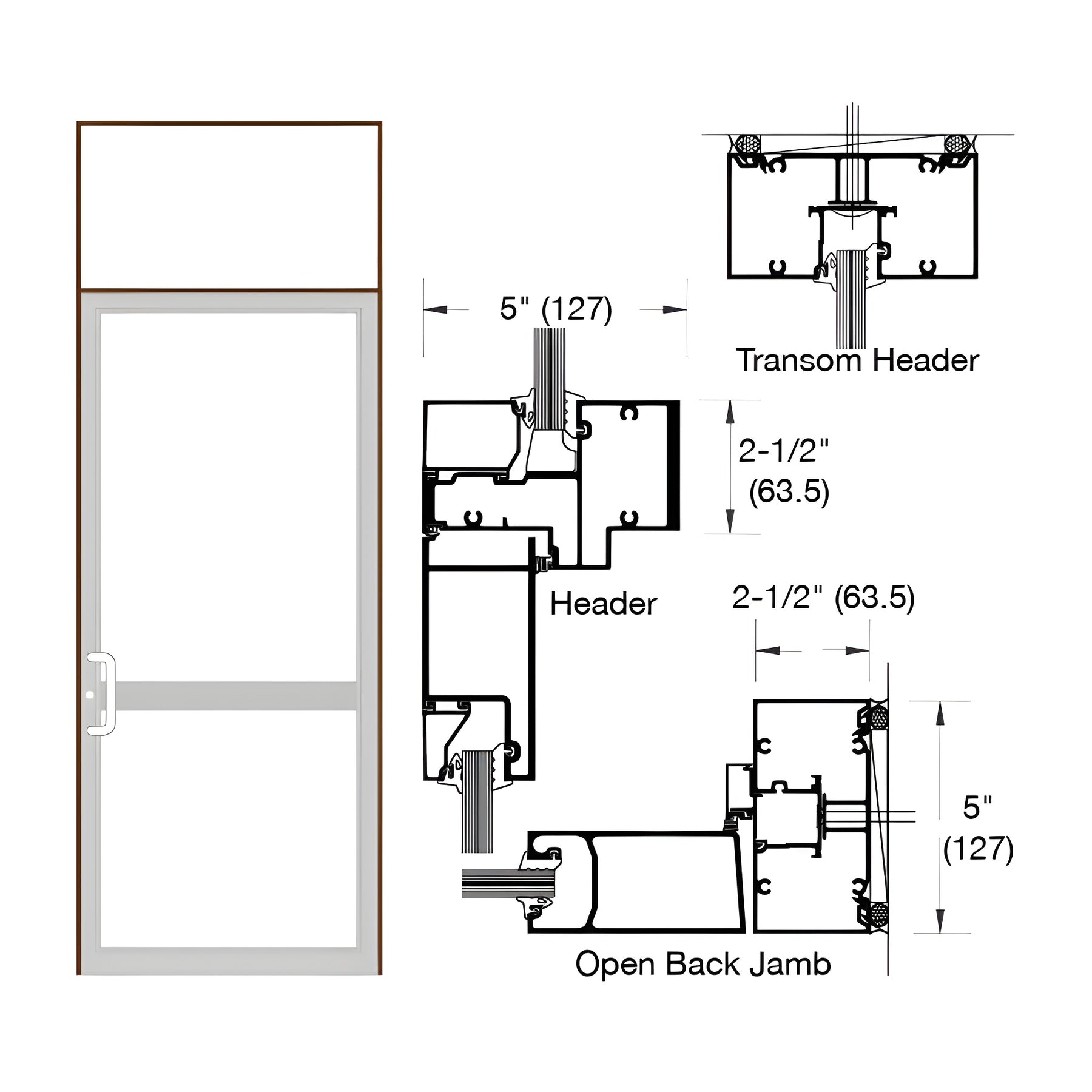 CRL-U.S. Aluminum Dark Bronze/Black Anodized Class 1 IG500 Series Custom Transom Butt Hinge CVR Door Frame