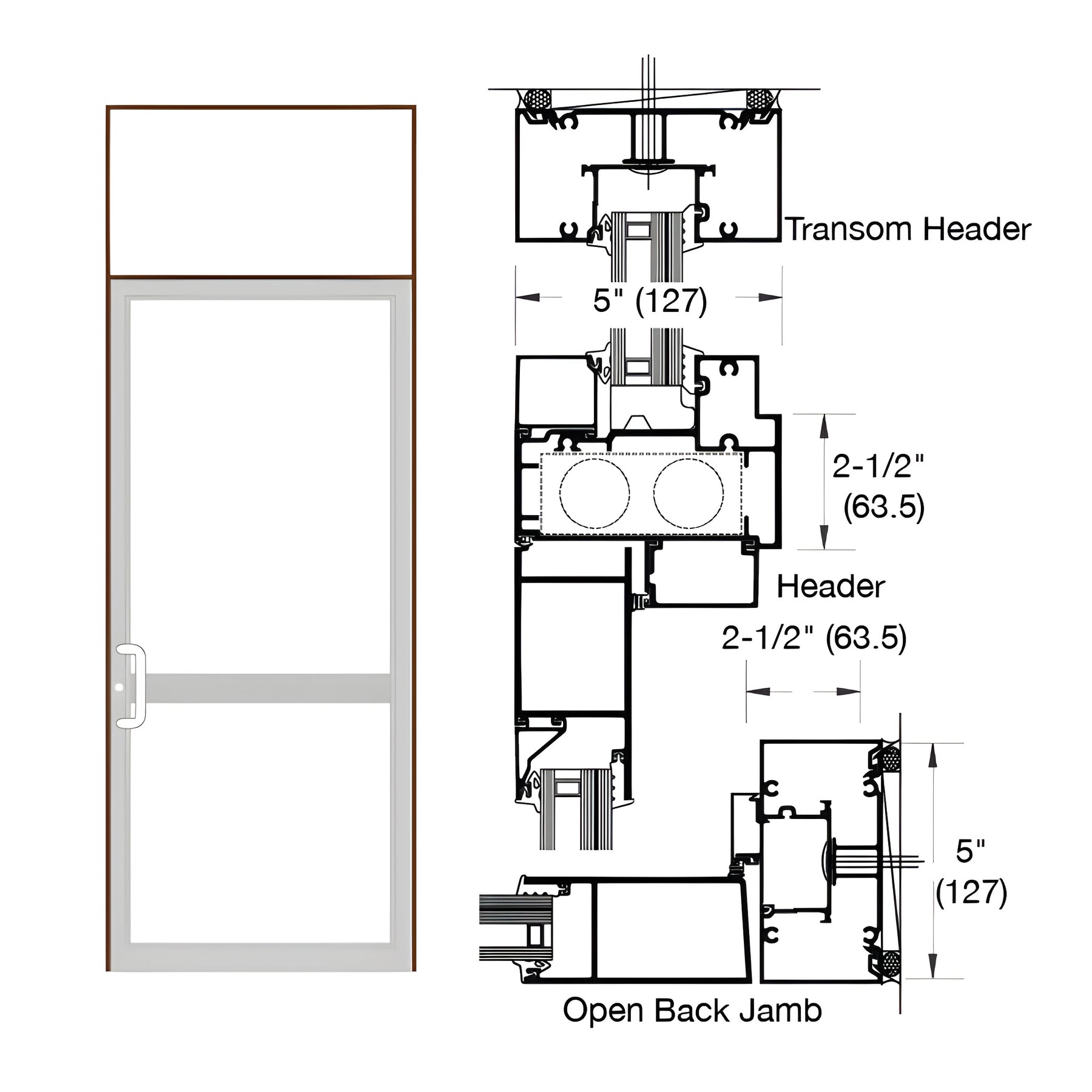 CRL-U.S. Aluminum Dark Bronze/Black Anodized Class 1 IG600 Series Custom Transom Door Frame for Butt Hinge, CVR Panic, and Overhead Concealed Closer