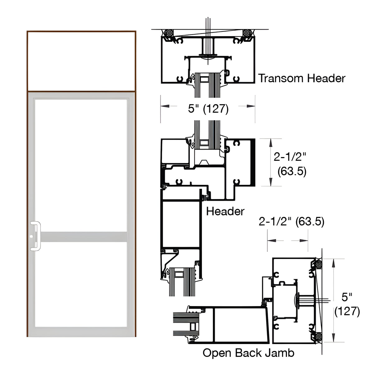 CRL-U.S. Aluminum Dark Bronze/Black Anodized Class 1 IG600 Series Custom Transom Butt Hinge Door Frame