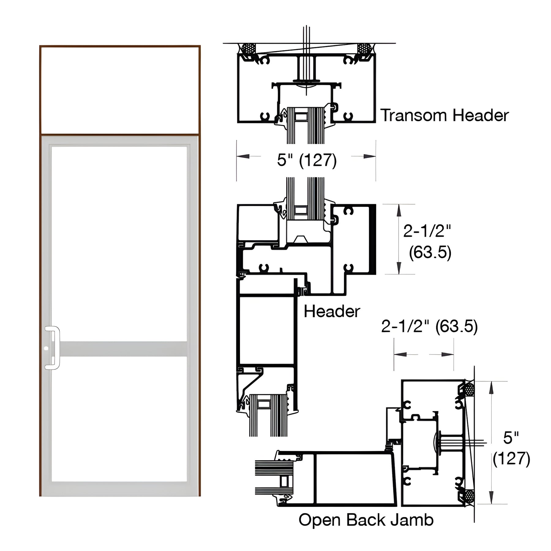 CRL-U.S. Aluminum Dark Bronze/Black Anodized Class 1 IG600 Series Custom Transom Butt Hinge Door Frame