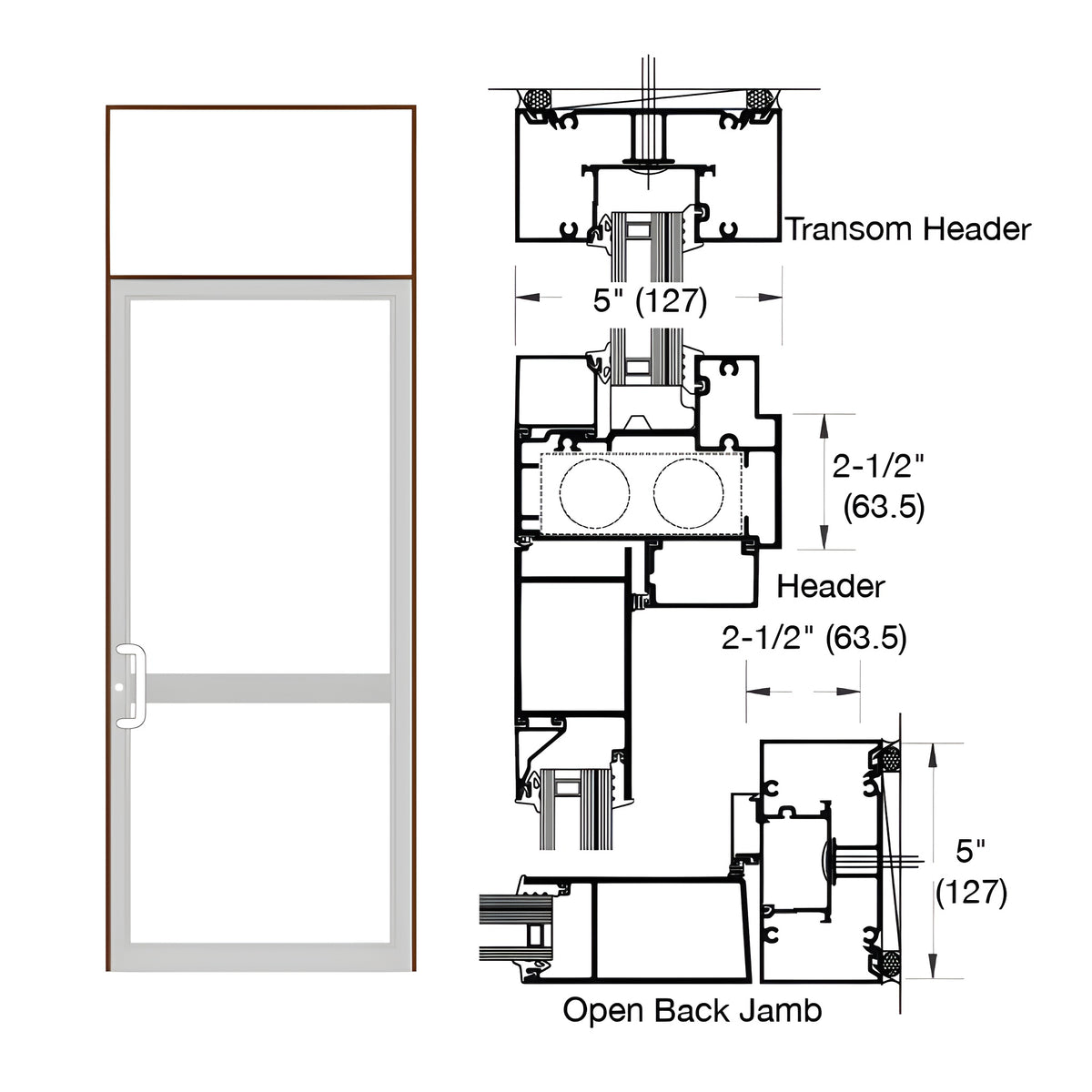 CRL-U.S. Aluminum Dark Bronze/Black Anodized Class 1 IG600 Series Custom Transom Door Frame for Geared Hinged, CVR Panic Strike, and Overhead Concealed Closer