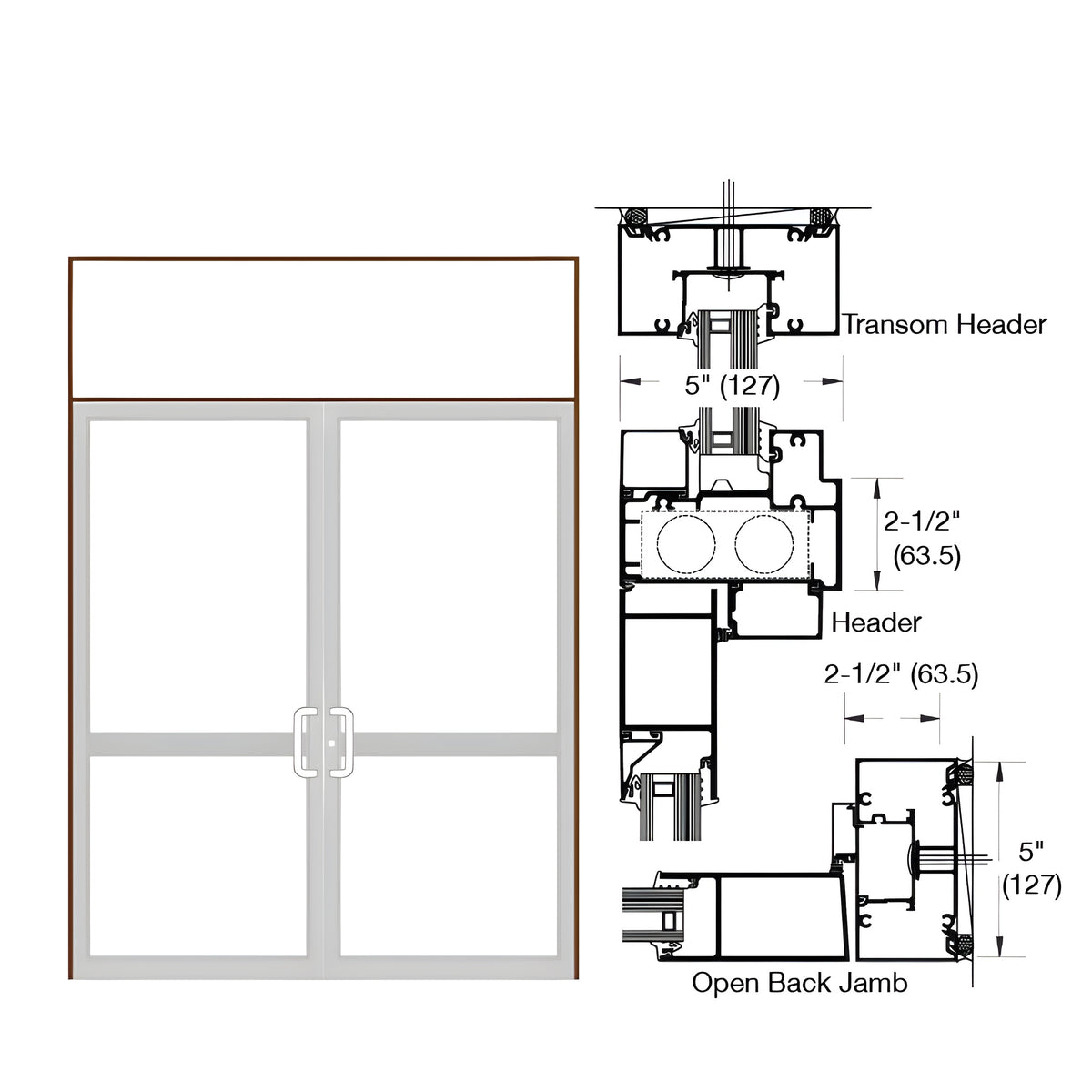 CRL-U.S. Aluminum Dark Bronze/Black Anodized Class 1 IG600 Series Custom Transom Door Frame for Butt Hinge, CVR Panic, and Overhead Concealed Closer