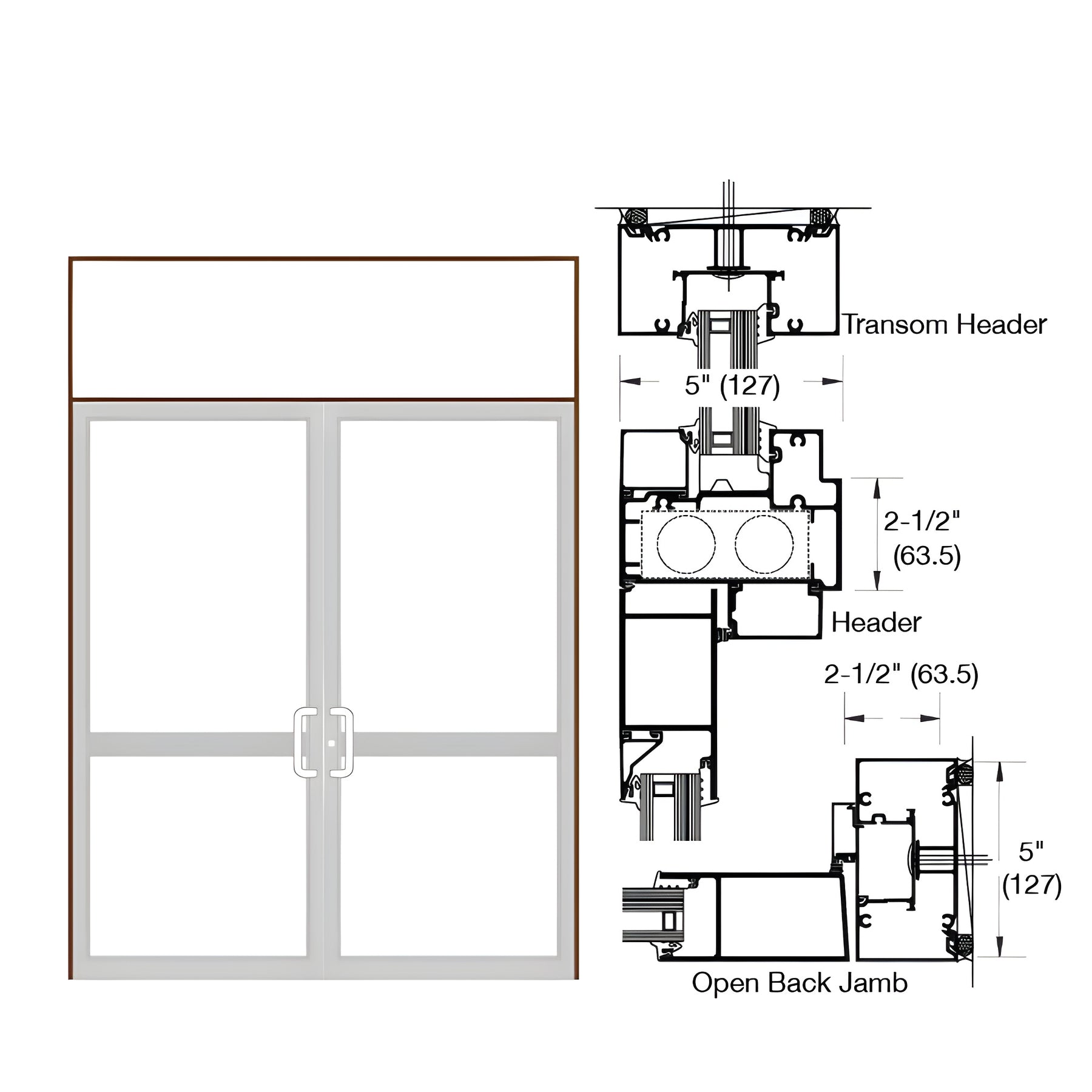 CRL-U.S. Aluminum Dark Bronze/Black Anodized Class 1 IG600 Series Custom Transom Door Frame for Butt Hinge, CVR Panic, and Overhead Concealed Closer