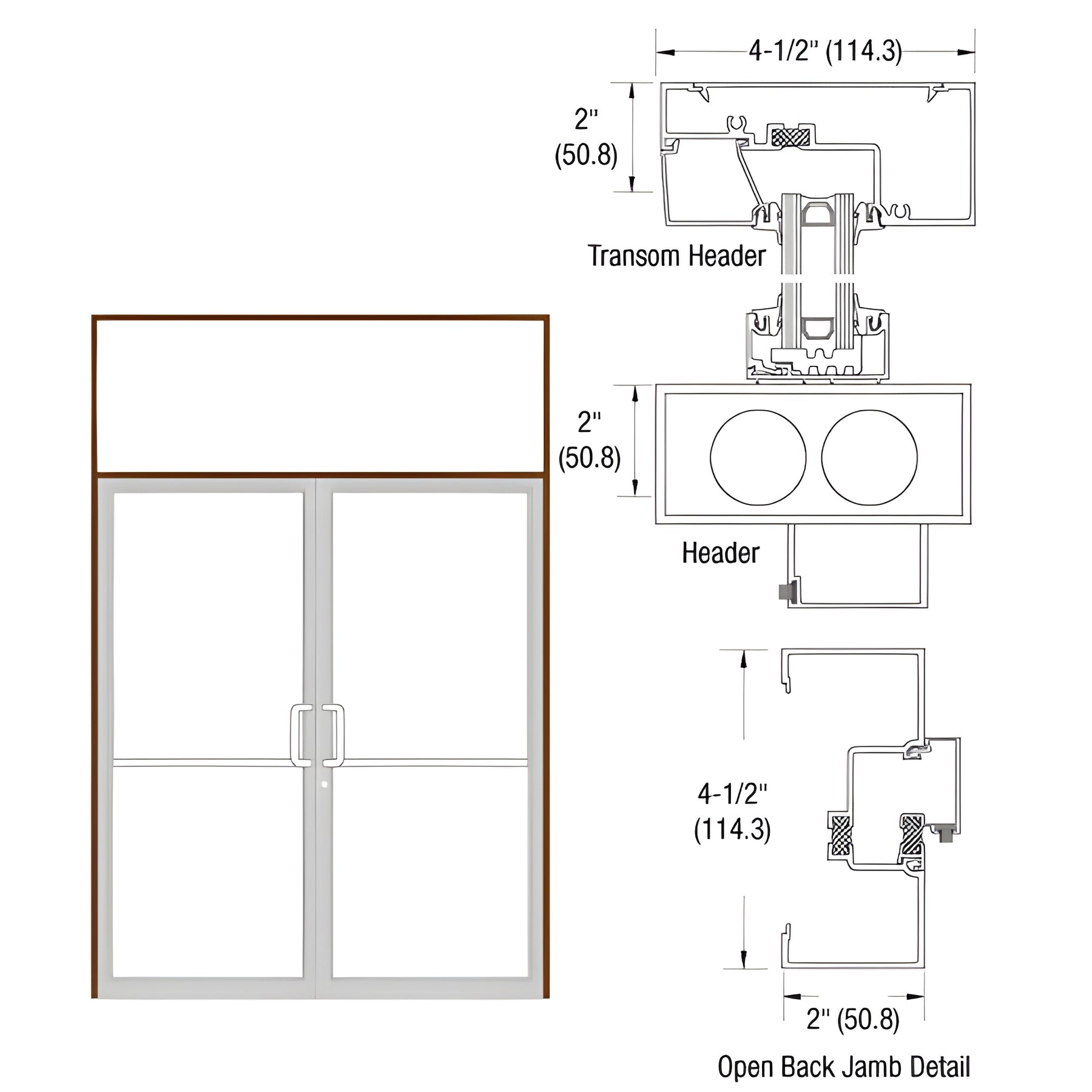 CRL-U.S. Aluminum Dark Bronze/Black Anodized Class 1 Thermally Improved Transom Frame for a Pair of Doors Prepped for Offset Pivots and Overhead Concealed Door Closer