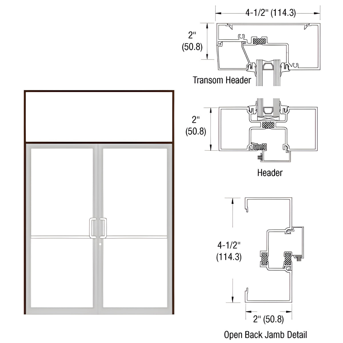 CRL-U.S. Aluminum Dark Bronze/Black Anodized Class 1 Thermally Improved Transom Frame for a Pair of Doors Prepped for Offset Pivots for Surface Mount Door Closer