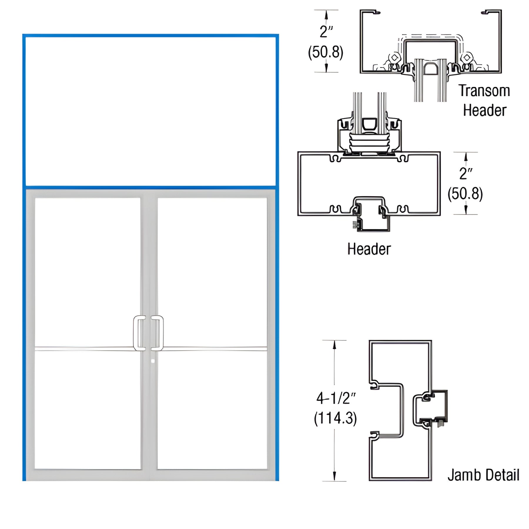 CRL-U.S. Aluminum Dark Bronze/Black Anodized Class 1 Transom Frame for Pair of Doors Butt Hung using Surface Mount Closer