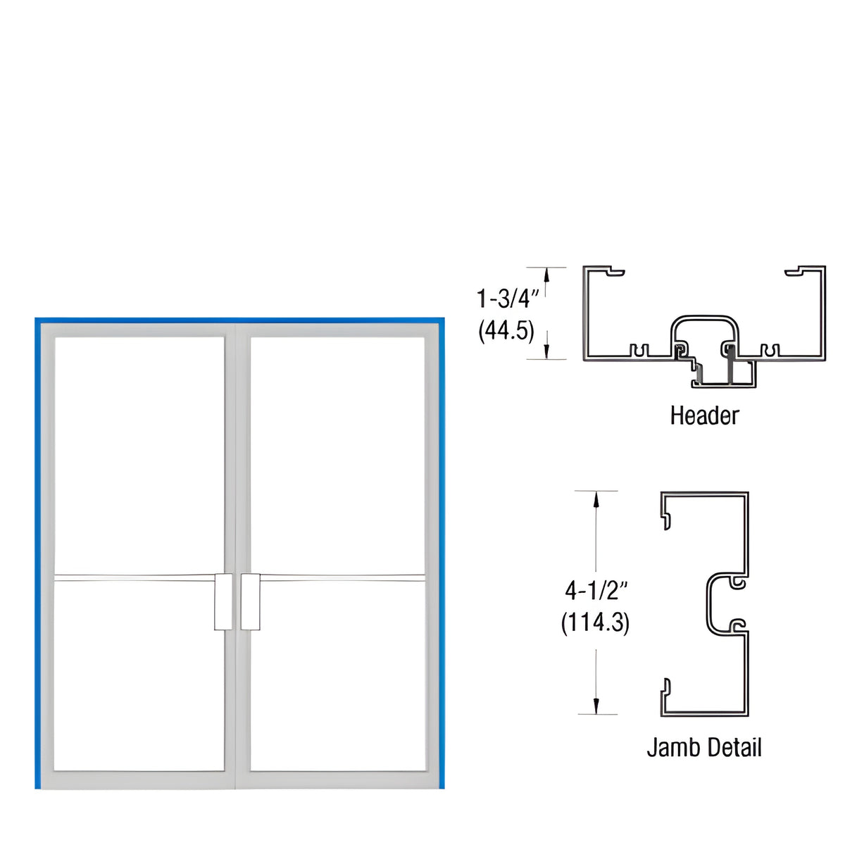CRL-U.S. Aluminum Double Doors NOA 1-3/4" x 4-1/2" Up and Over Frame for Pair 72" x 84" Doors with Offset Pivots for Surface Mount Closer Bronze Black Anodized