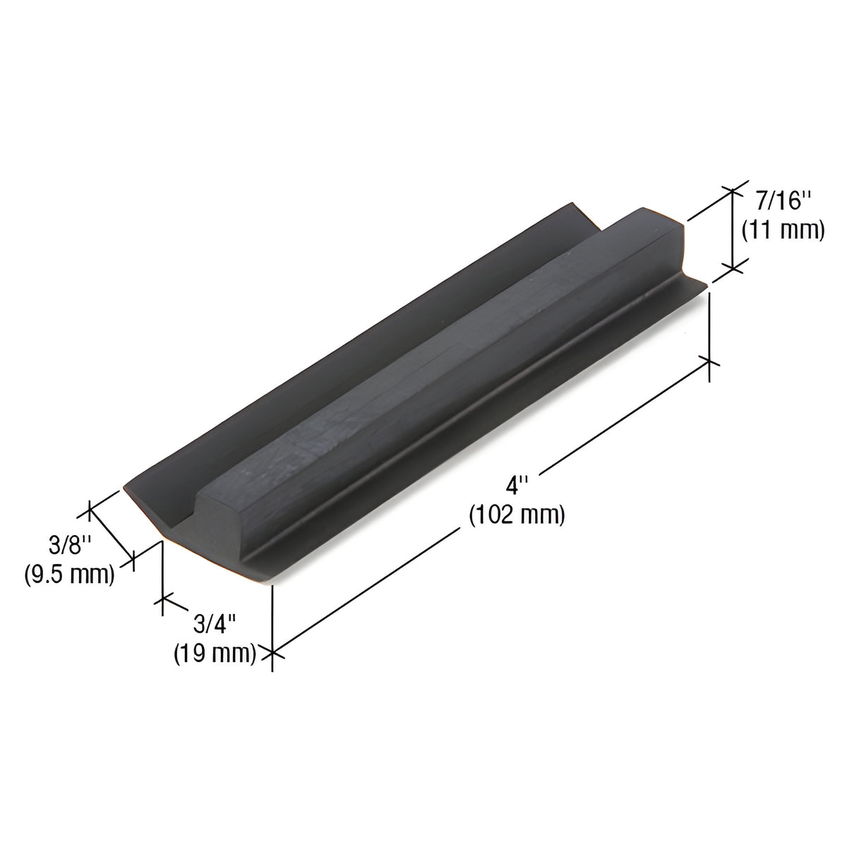 CRL-U.S. Aluminum EPDM 4" Setting Block for 1/4" Interior Glazing- 100/Pk