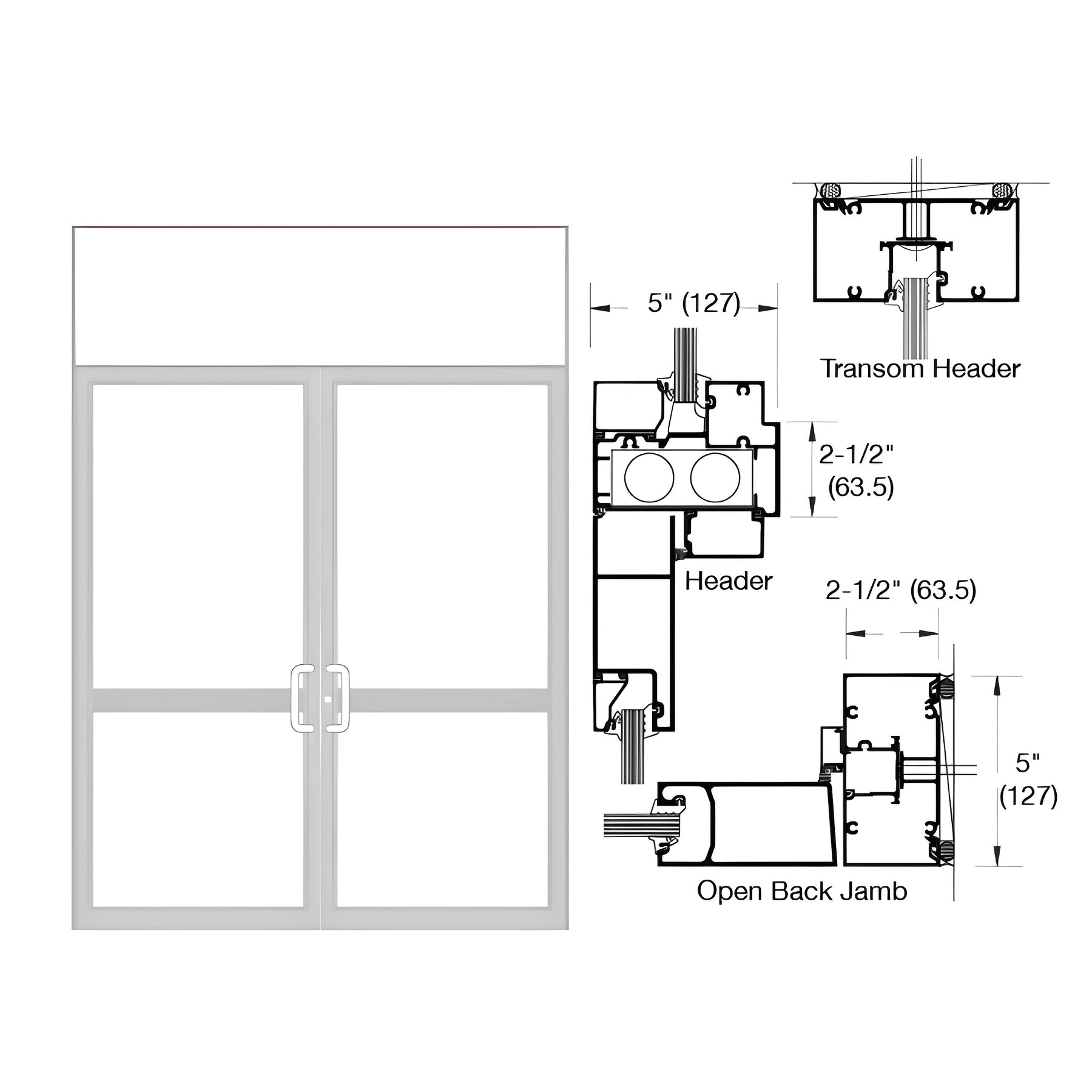 CRL-U.S. Aluminum IG500 Series Clear Anodized Class 1 Custom Transom Door Frame for Butt Hinge, CVR Panic, and Overhead Concealed Closer