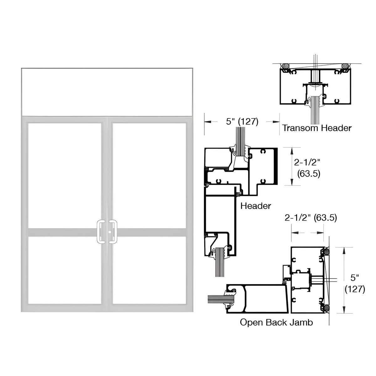 CRL-U.S. Aluminum IG500 Series Clear Anodized Class 1 Custom Transom Door Frame for Geared Hinge, CVR Strike, and Surface Closer