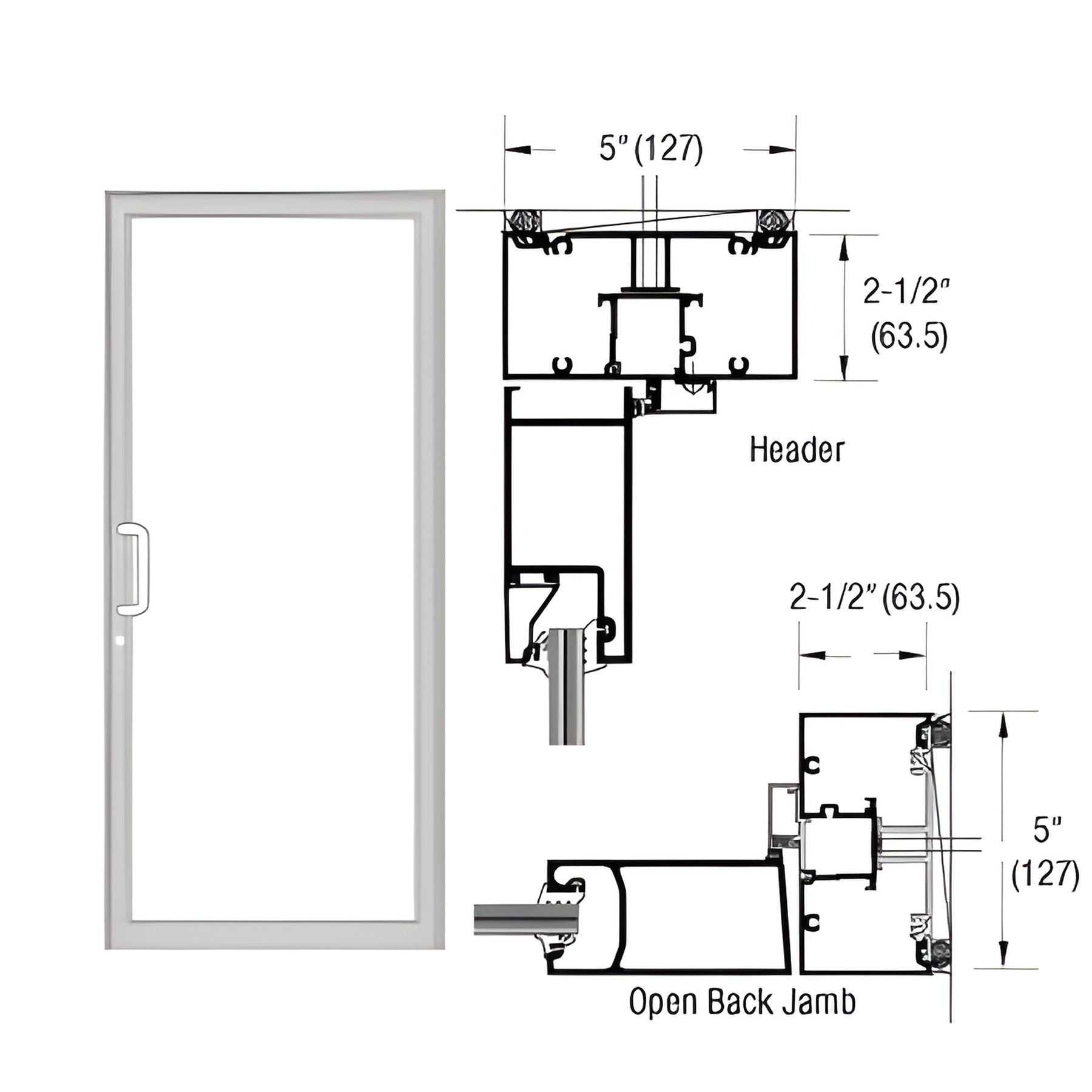 CRL-U.S. Aluminum IG500 Series Clear Anodized Class 1 Custom Up/Over Door Frame for Geared Hinge and Surface Closer