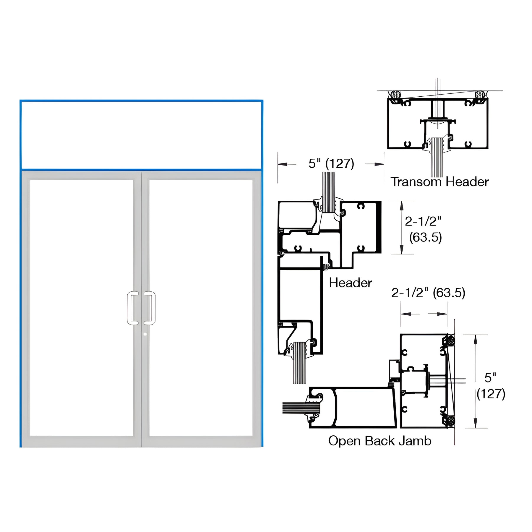 CRL-U.S. Aluminum IG500 Series Custom KYNAR® Paint Custom Transom Butt Hinge Two Door Frames