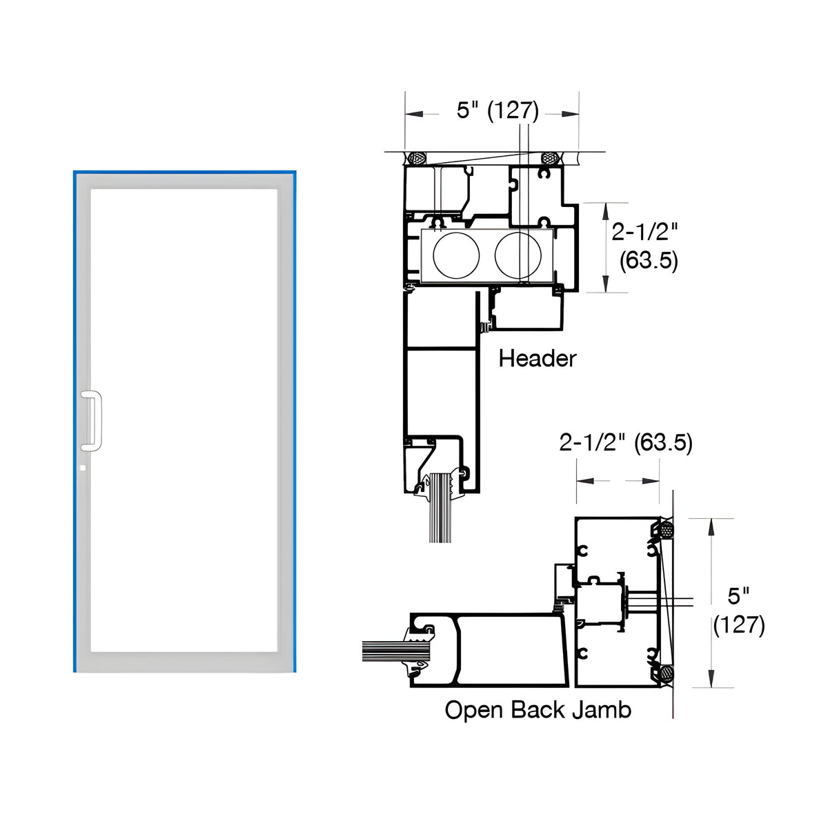 CRL-U.S. Aluminum IG500 Series Custom KYNAR® Paint Custom Up/Over Door Frame for Butt Hinge and Overhead Concealed Closer