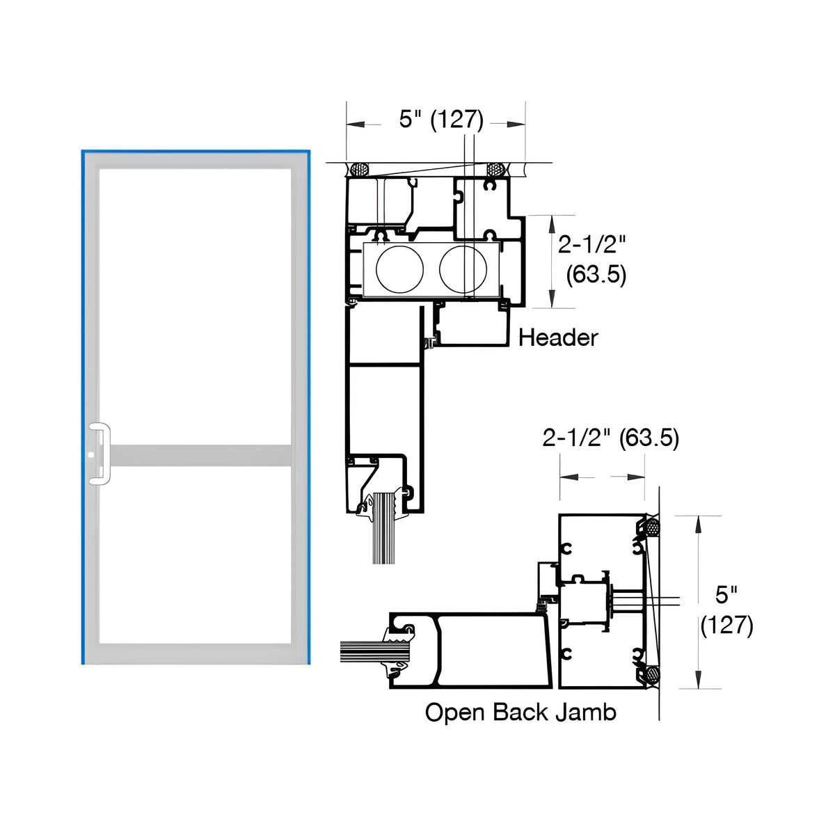 CRL-U.S. Aluminum IG500 Series Custom KYNAR® Paint Custom Up/Over Door Frame for Butt Hinge, CVR Panic, and Overhead Concealed Closer