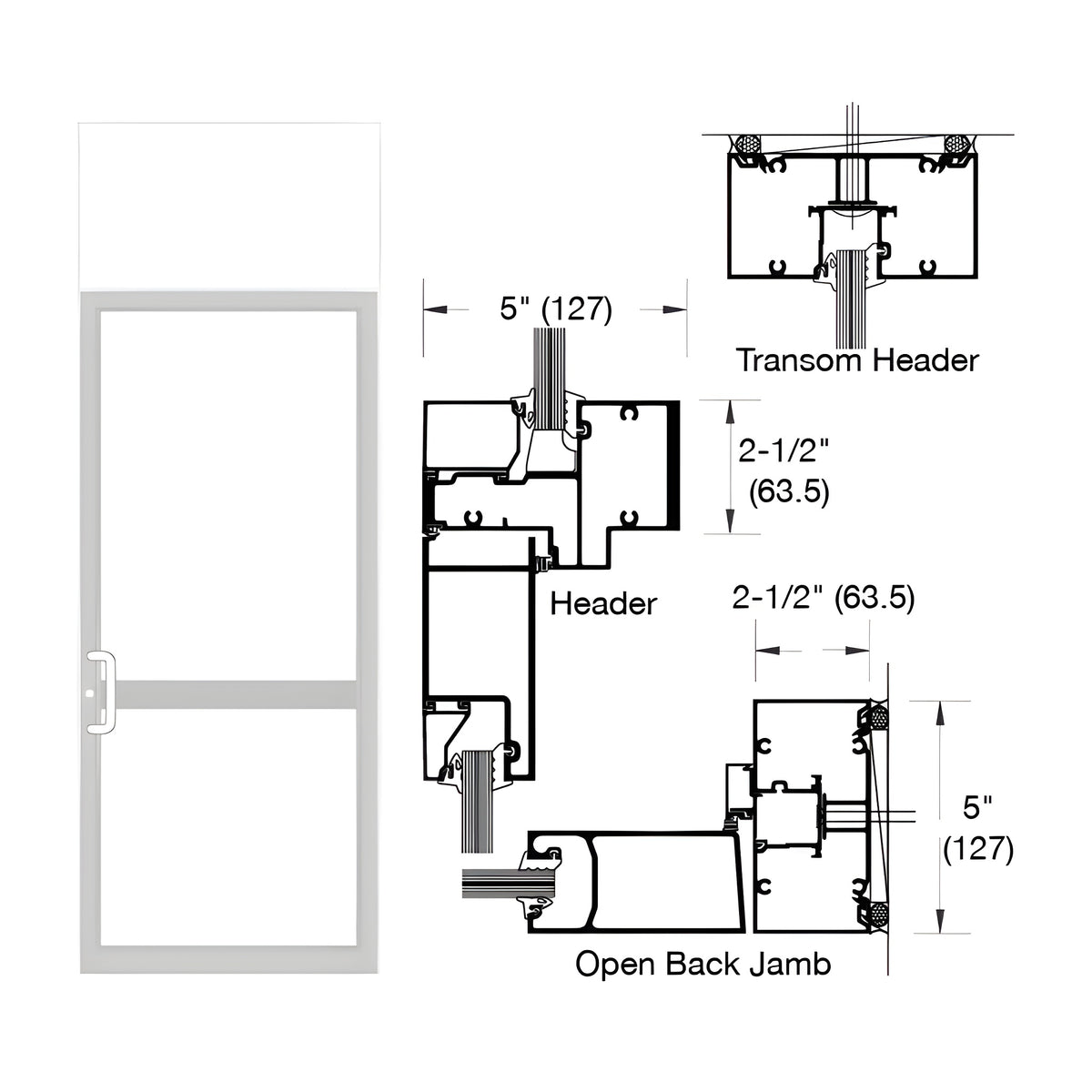 CRL-U.S. Aluminum IG500 Series Custom White KYNAR® Paint Custom Transom Butt Hinge CVR Door Frame