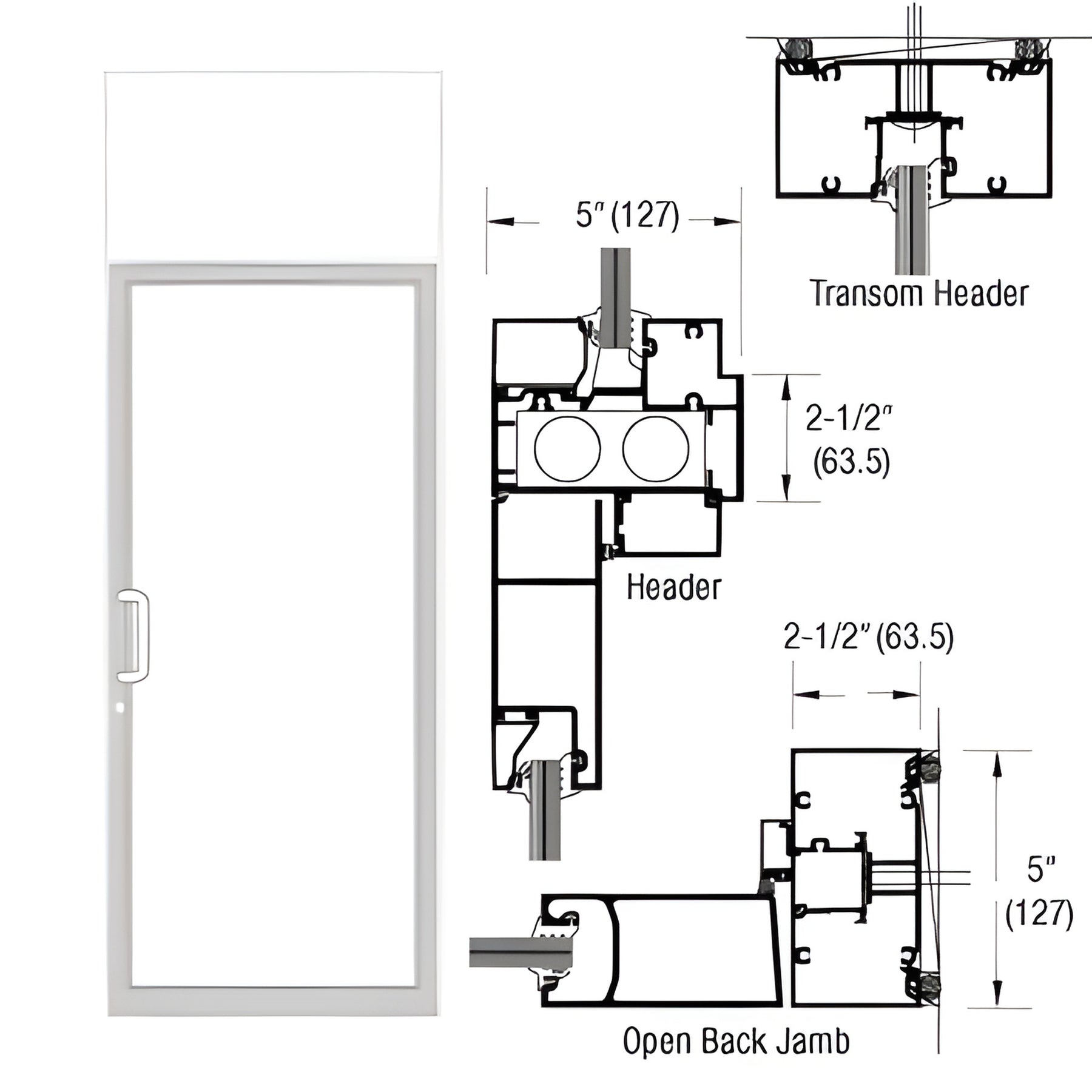 CRL-U.S. Aluminum IG500 Series White KYNAR® Paint Custom Transom Door Frame for Butt Hinge and Overhead Concealed Closer