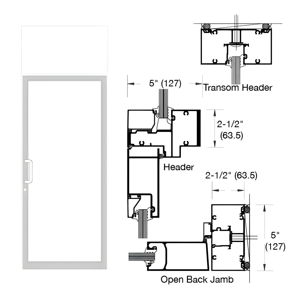 CRL-U.S. Aluminum IG500 Series White KYNAR® Paint Custom Transom Door Frame for Geared Hinge and Surface Closer