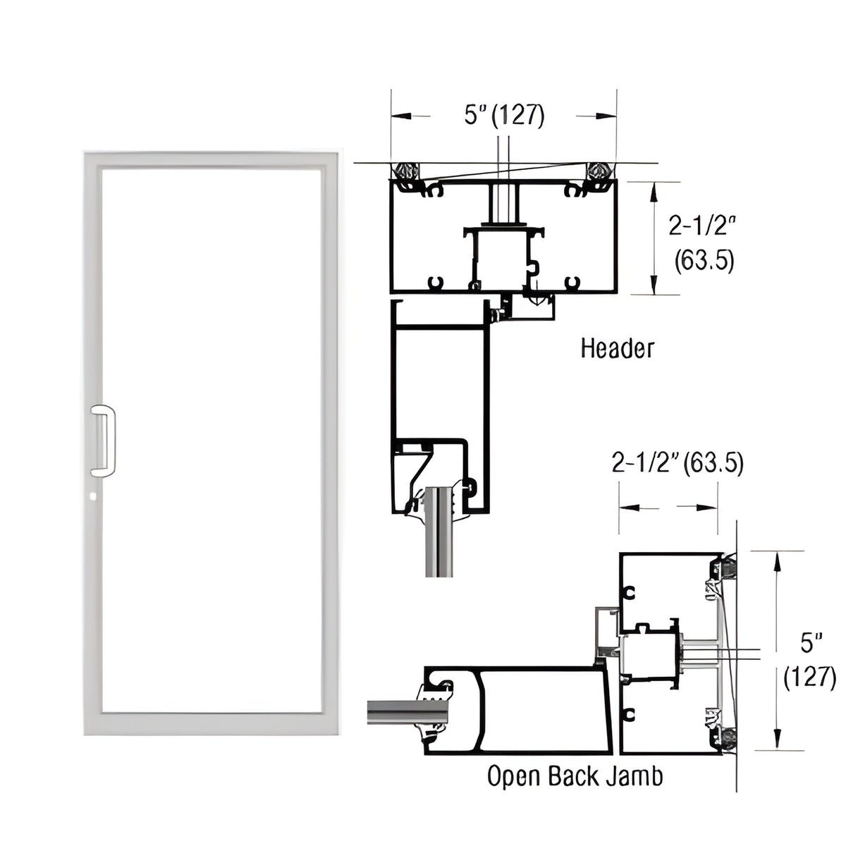 CRL-U.S. Aluminum IG500 Series White KYNAR® Paint Custom Up/Over Door Frame for Geared Hinge and Surface Closer