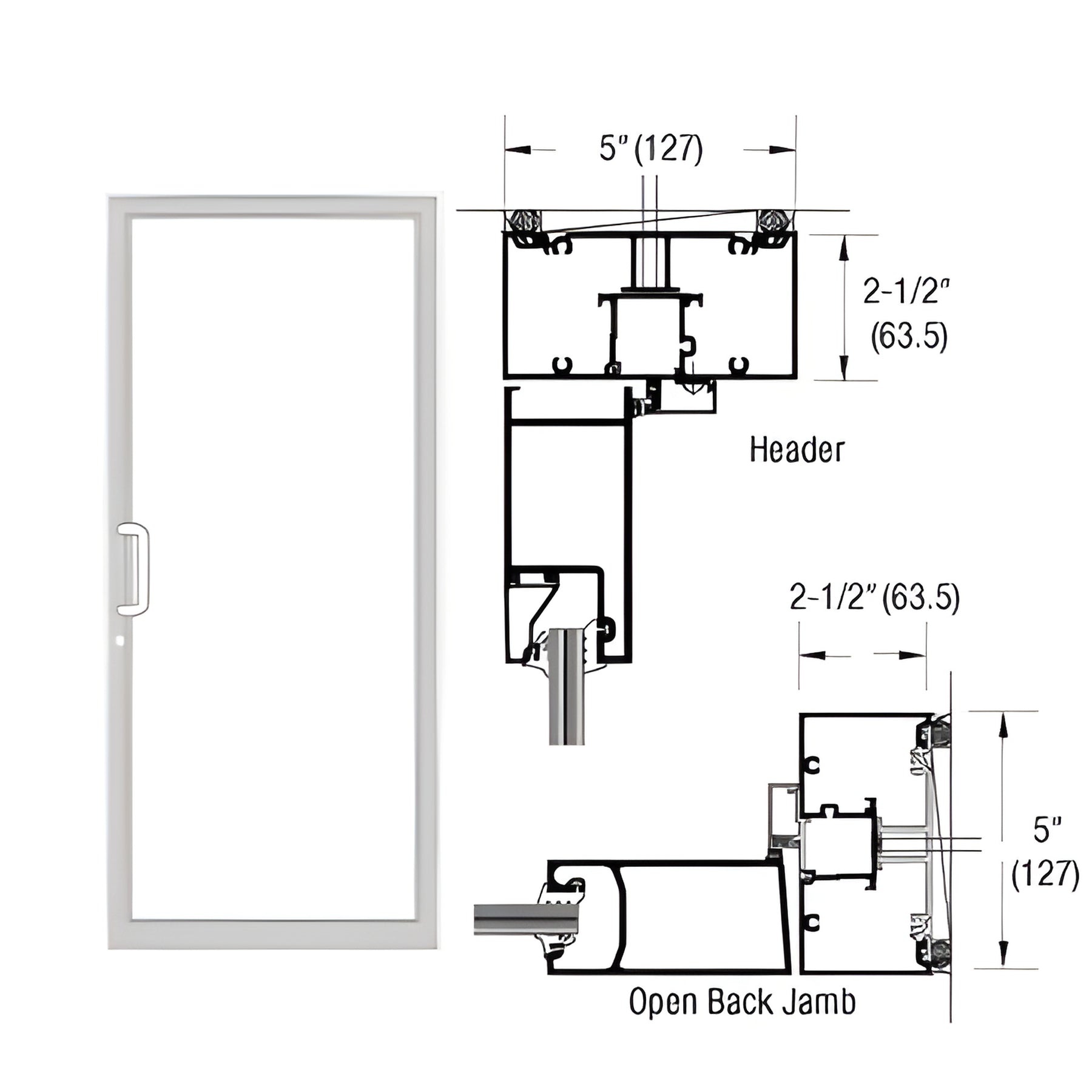 CRL-U.S. Aluminum IG500 Series White KYNAR® Paint Custom Up/Over Door Frame for Geared Hinge and Surface Closer