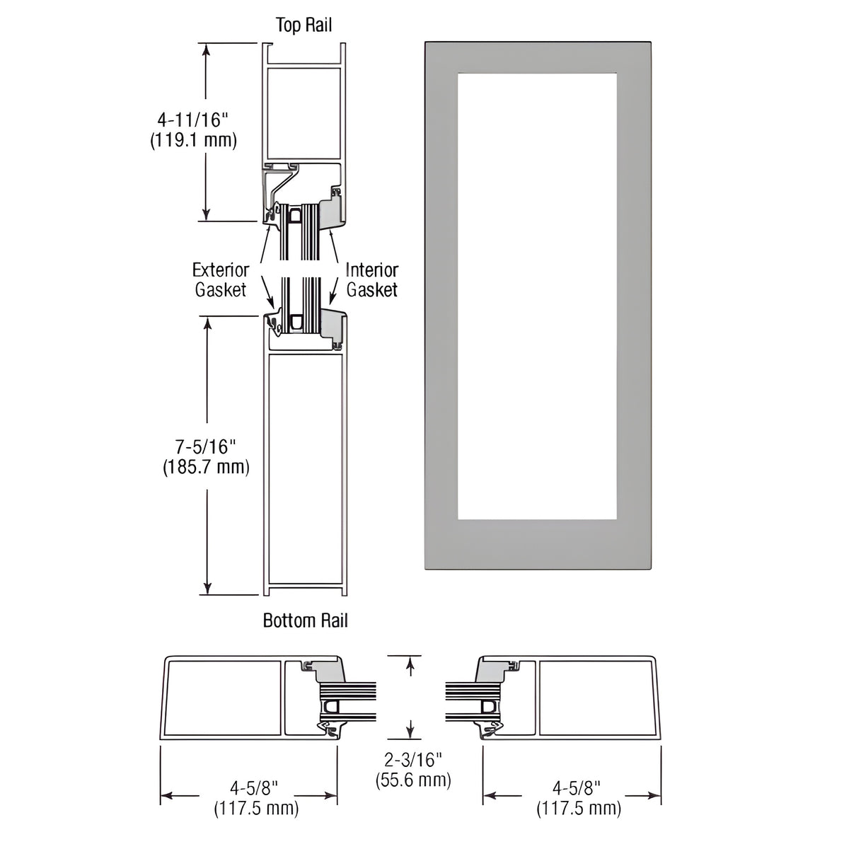 CRL-U.S. Aluminum IG600 Series Clear Anodized Blank Single Hurricane Resistant Offset Hung Entrance Door- No Prep