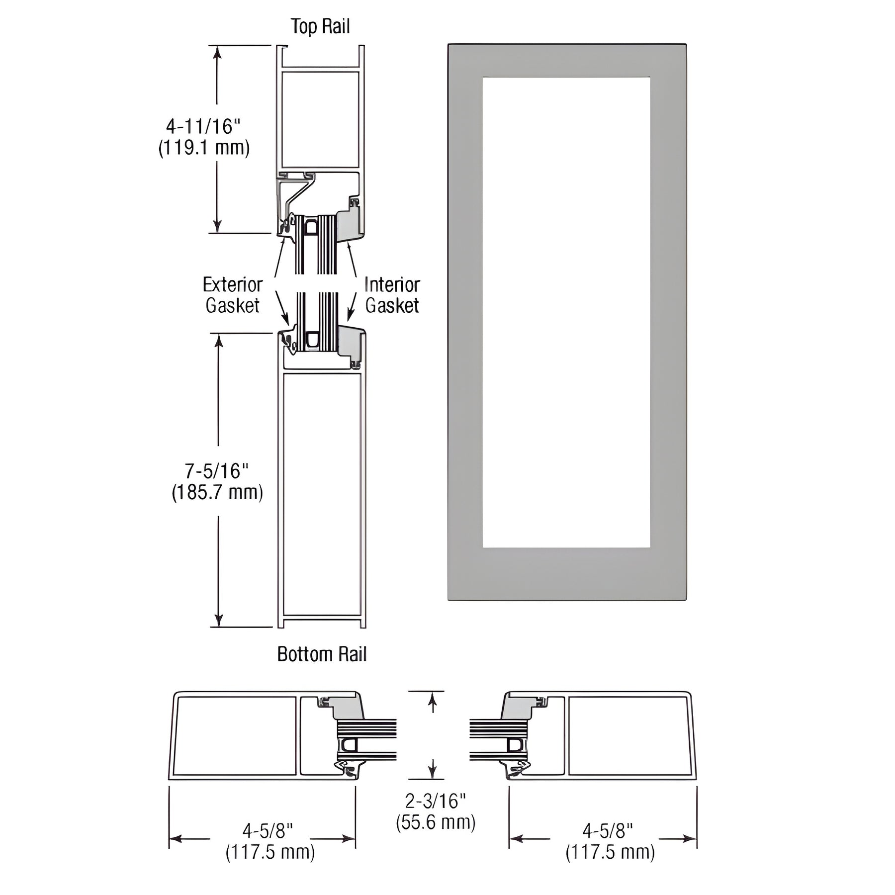 CRL-U.S. Aluminum IG600 Series Clear Anodized Blank Single Hurricane Resistant Offset Hung Entrance Door- No Prep