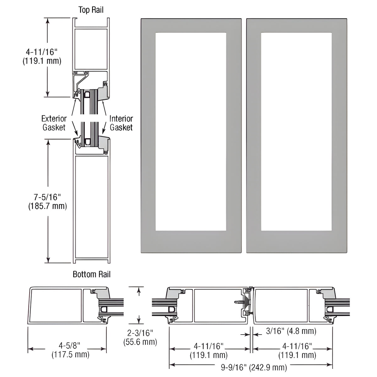 CRL-U.S. Aluminum IG600 Series Clear Anodized Class 1 Blank Pair Hurricane Resistant Offset Hung Entrance Doors- No Prep