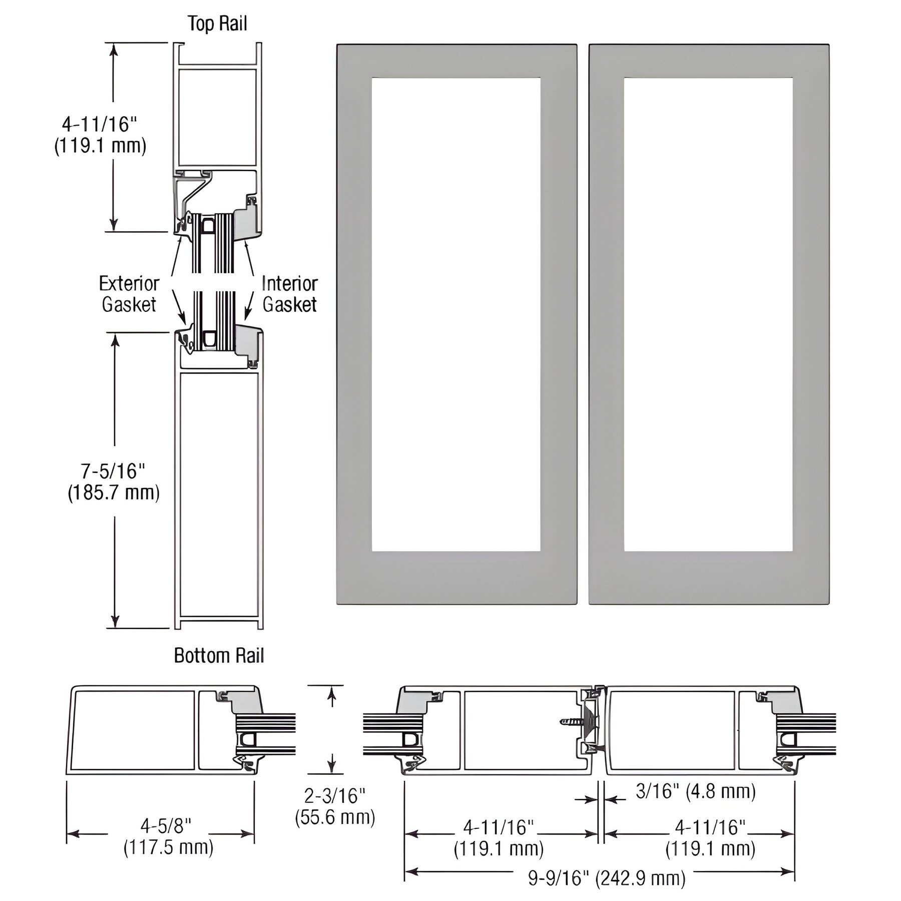 CRL-U.S. Aluminum IG600 Series Clear Anodized Class 1 Blank Pair Hurricane Resistant Offset Hung Entrance Doors- No Prep