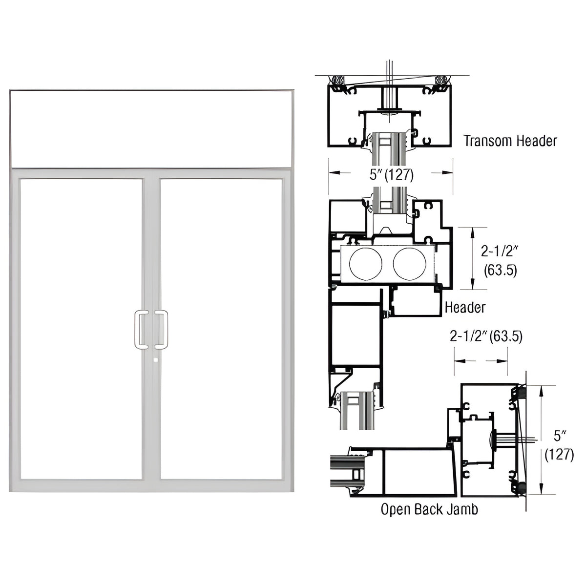 CRL-U.S. Aluminum IG600 Series Clear Anodized Class 1 Custom Transom Door Frame for Butt Hinge and Overhead Concealed Closer