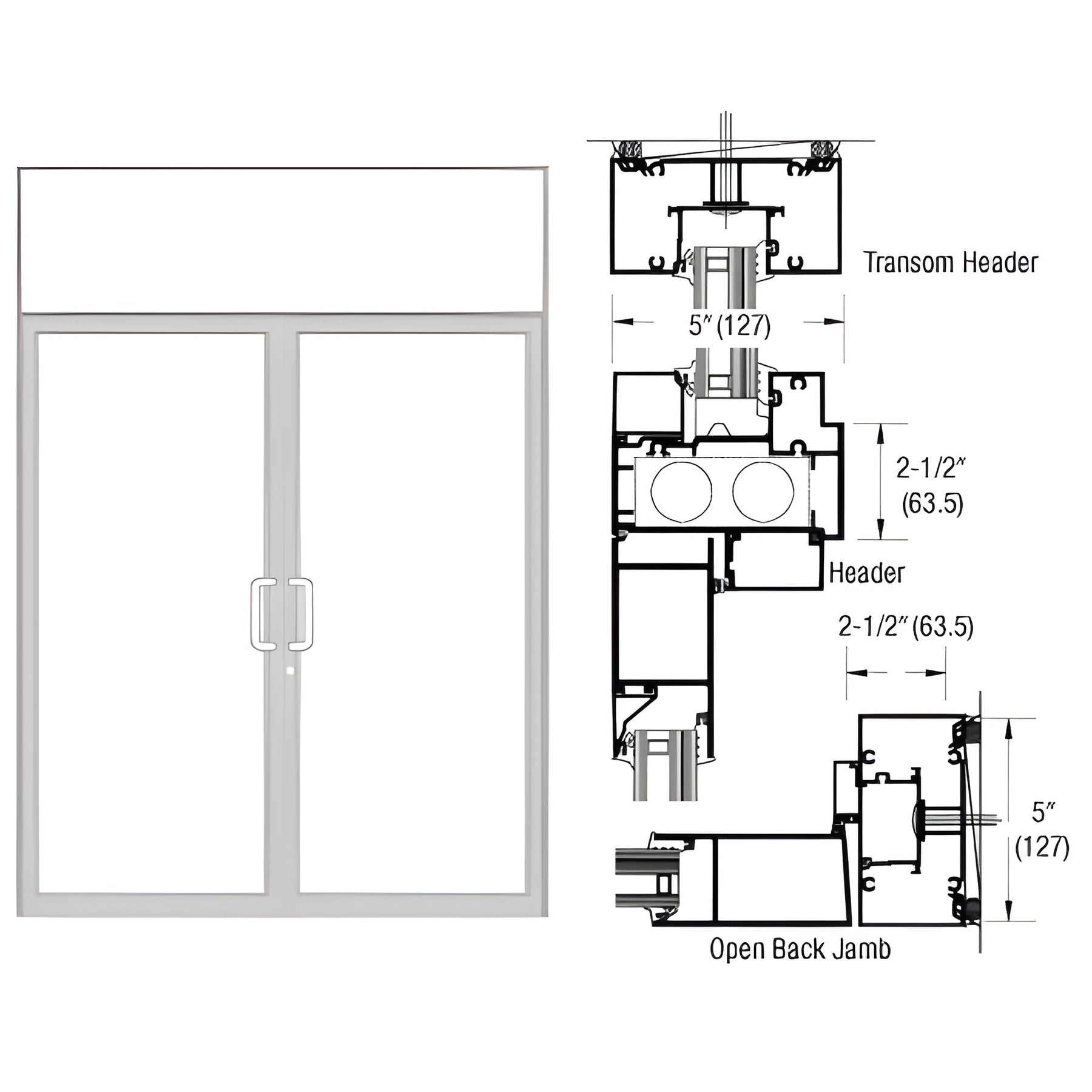 CRL-U.S. Aluminum IG600 Series Clear Anodized Class 1 Custom Transom Door Frame for Geared Hinged and Overhead Concealed Closer