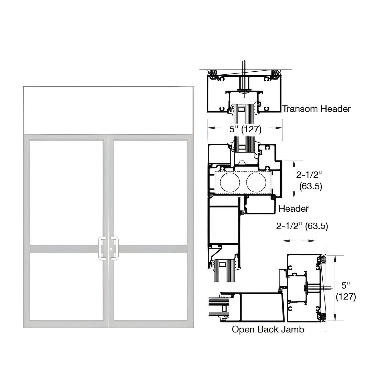 CRL-U.S. Aluminum IG600 Series Clear Anodized Class 1 Custom Transom Door Frame for Butt Hinge, CVR Panic, and Overhead Concealed Closer