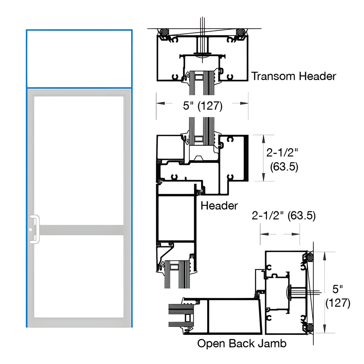 CRL-U.S. Aluminum IG600 Series Custom KYNAR® Paint Custom Transom Butt Hinge Door Frame